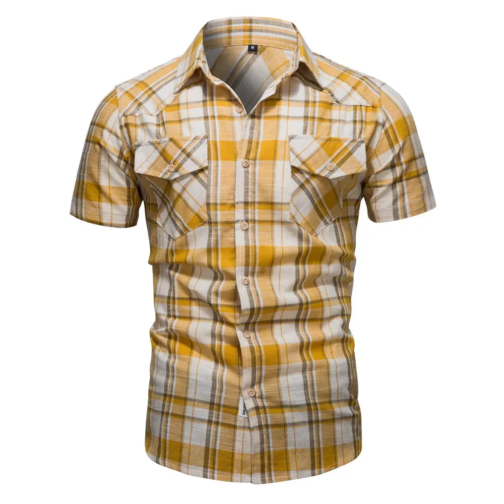 100% Cotton Plaid Shirt Men Fashion Brand Quality Short Sleeve Checkered Social Business Summer  Clothing