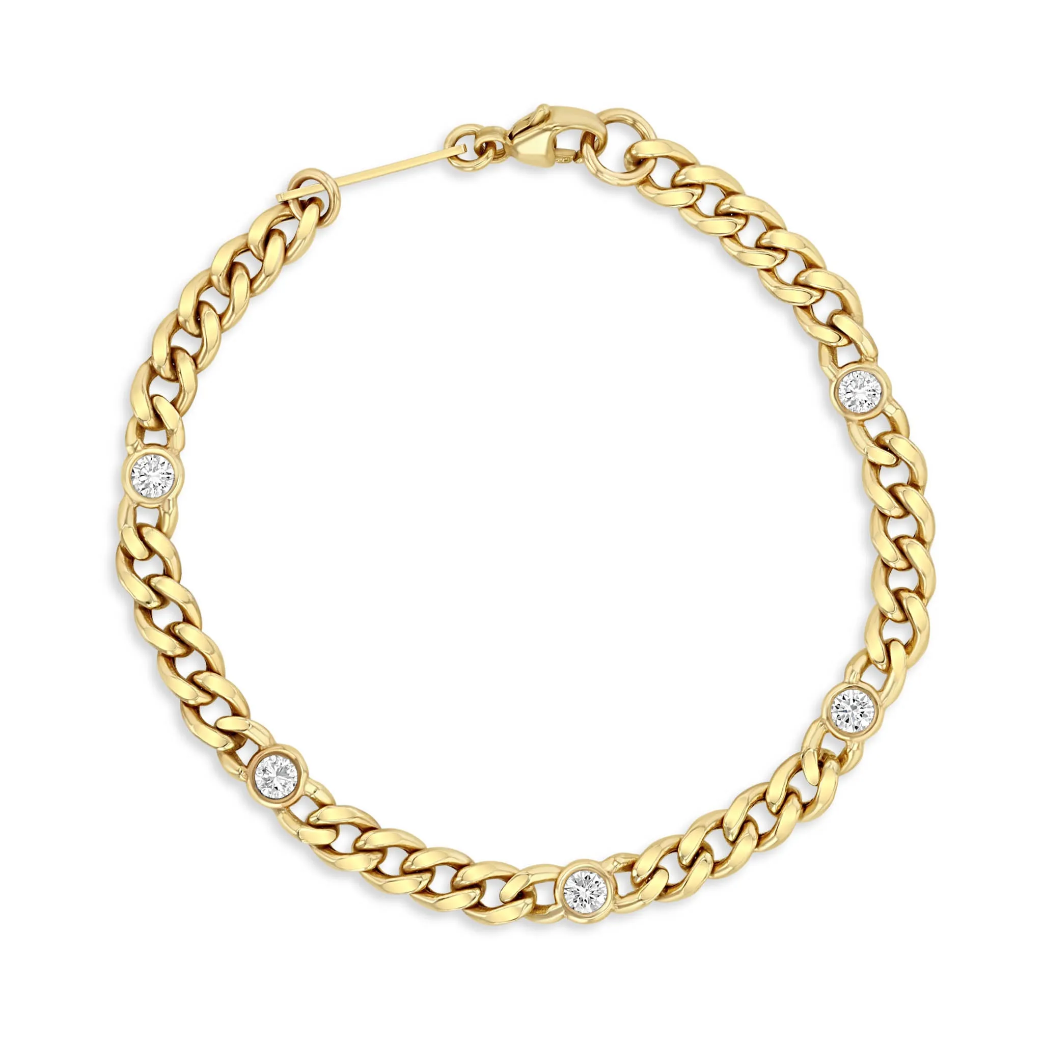 14k Medium Curb Chain Bracelet with 5 Floating Diamonds