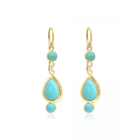 14K Yellow Gold Teardrop Turquoise 7X10mm Dangle Earrings