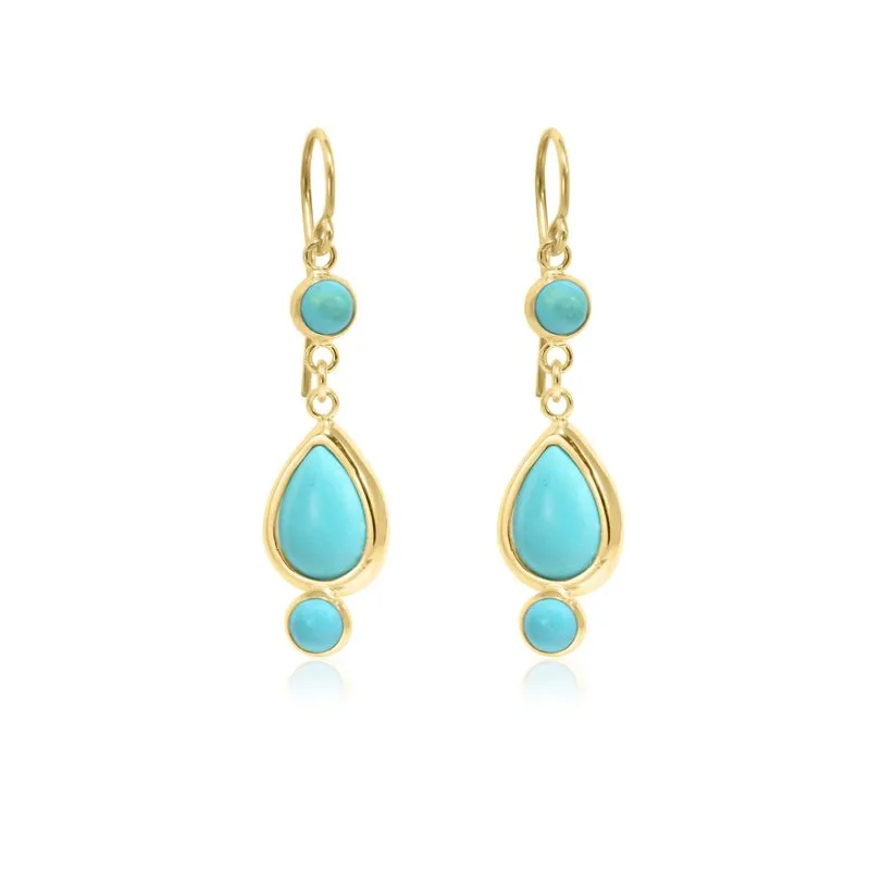 14K Yellow Gold Teardrop Turquoise 7X10mm Dangle Earrings