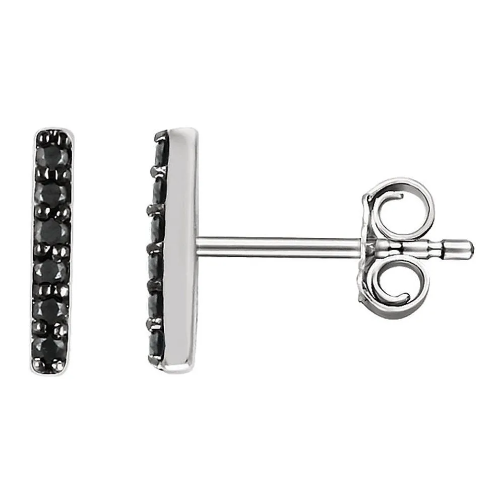 1.5 x 8.6mm 14k White Gold 1/10 CTW (I2) Black Diamond Bar Earrings