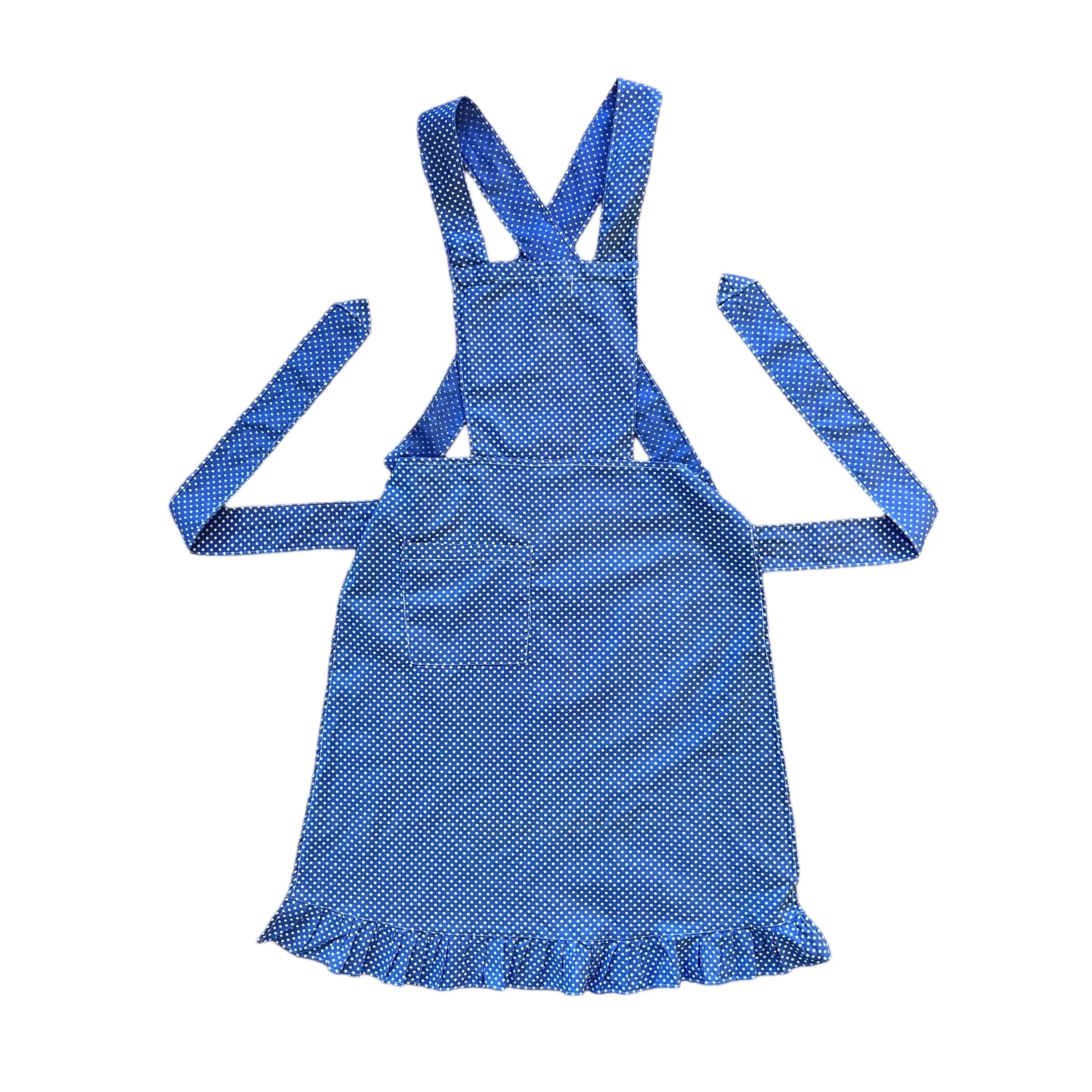 1960s Blue  Polka Dot Apron 6-8Y