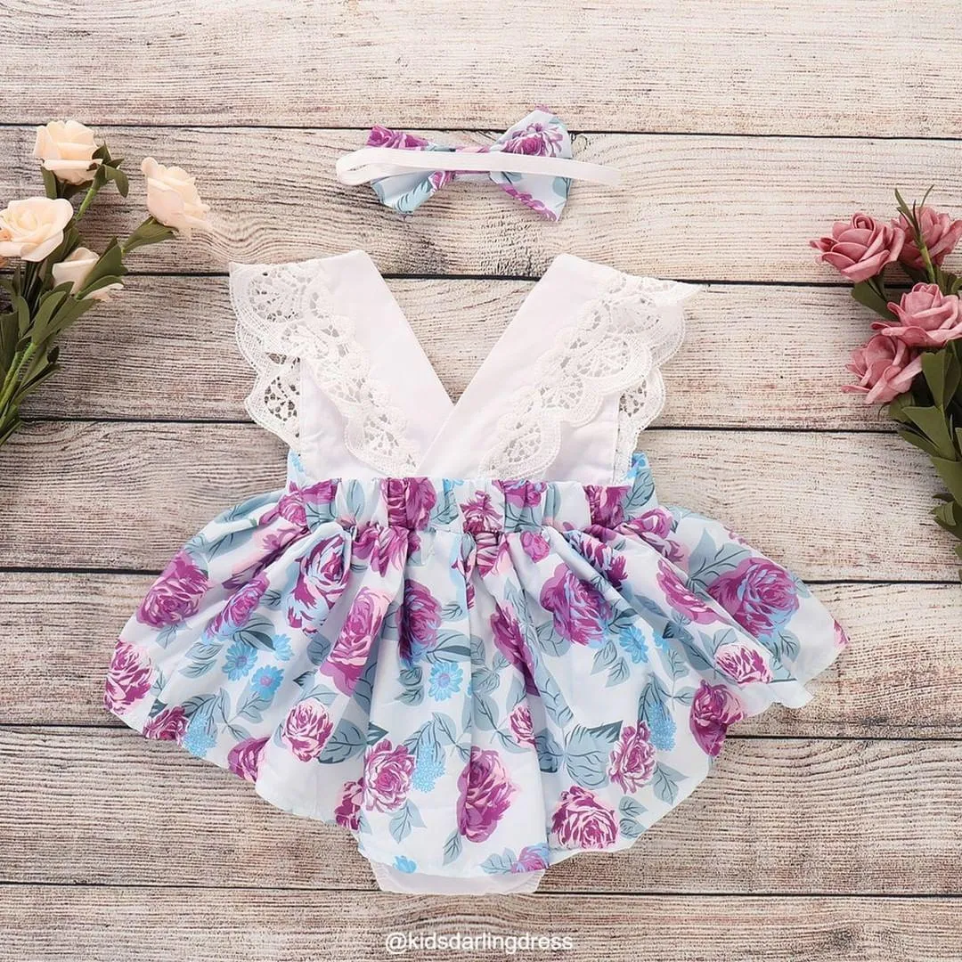 2-piece Baby Flower Dress Romper