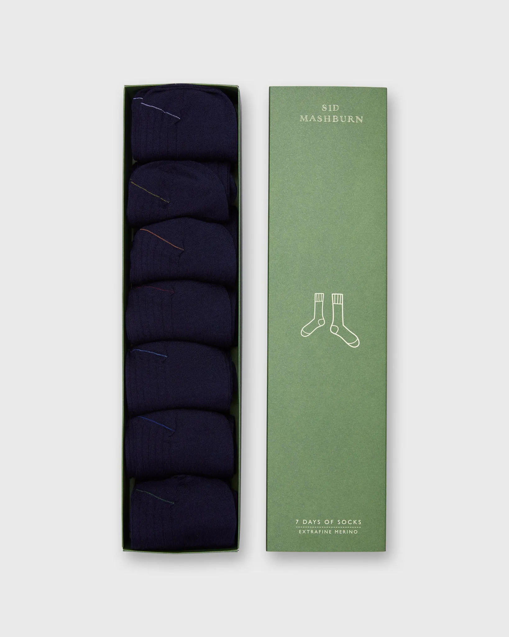 7-Day Sock Set, Over-The-Calf in Navy Wool