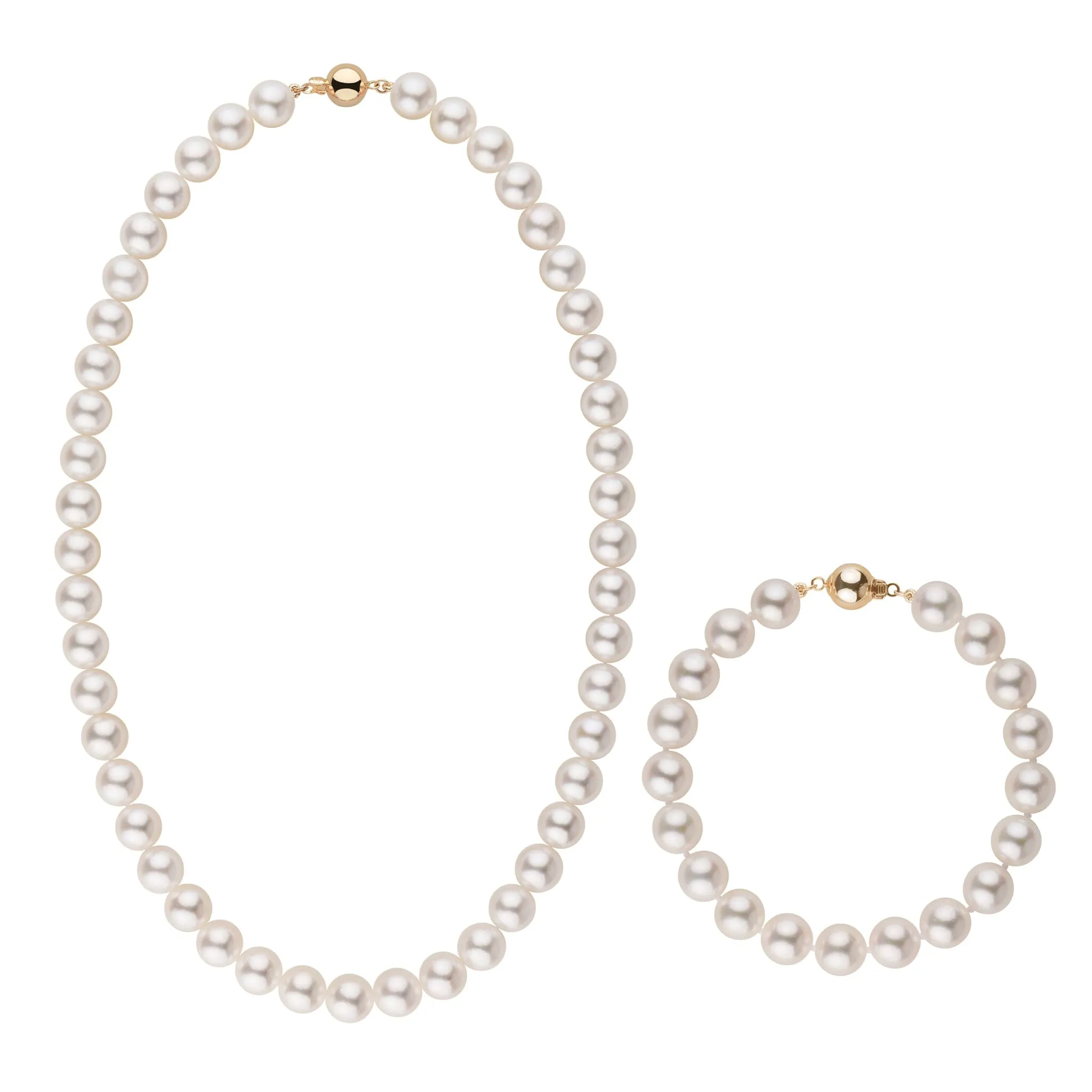 8.5-9.0 mm AA  Bright White Silver Tone Akoya Pearl 18 Inch Necklace & Bracelet Set