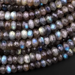 AA Faceted Labradorite Rondelle Beads 6mm 8mm 10mm Brilliant Golden Blue Flashes Fire 15.5" Strand