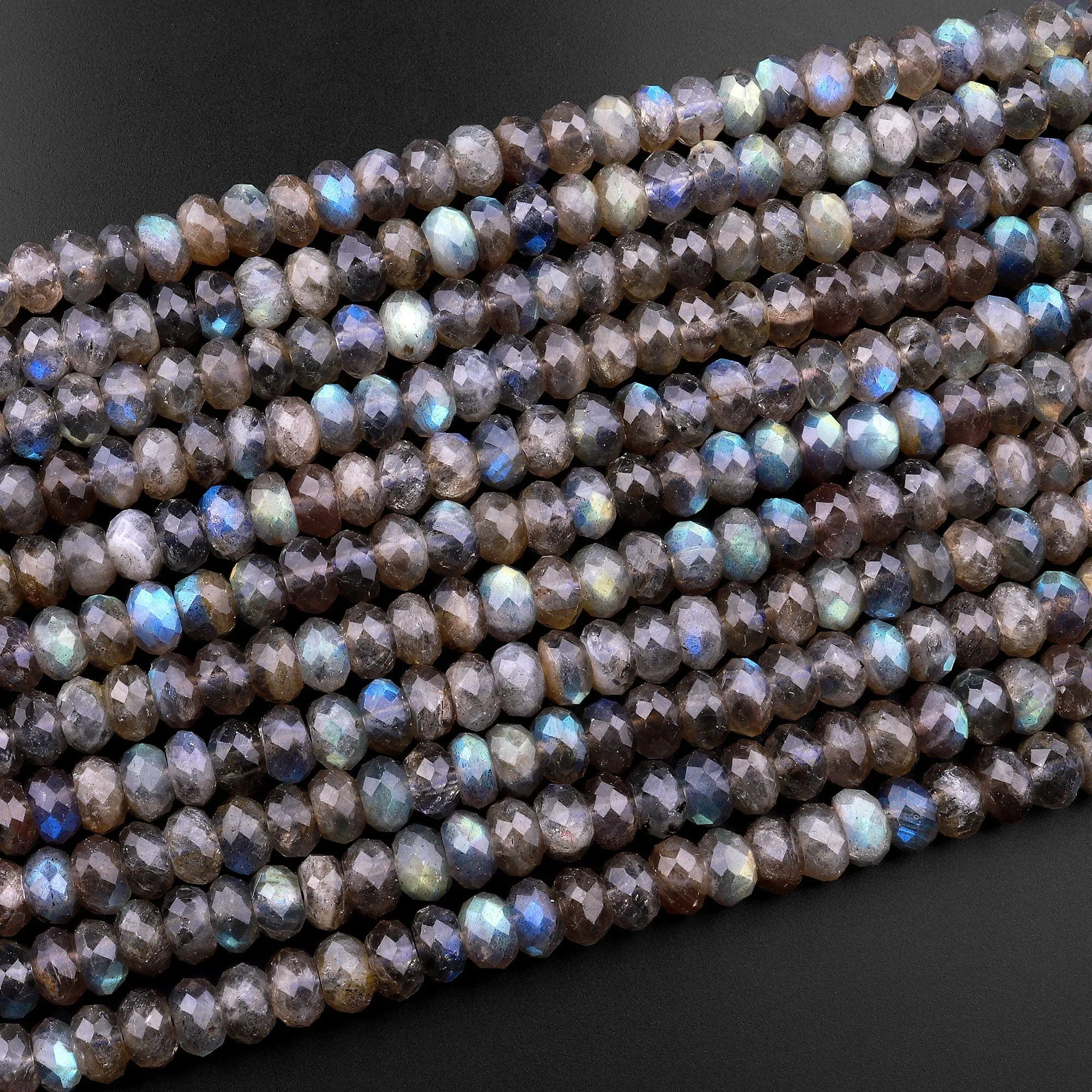 AA Faceted Labradorite Rondelle Beads 6mm 8mm 10mm Brilliant Golden Blue Flashes Fire 15.5" Strand