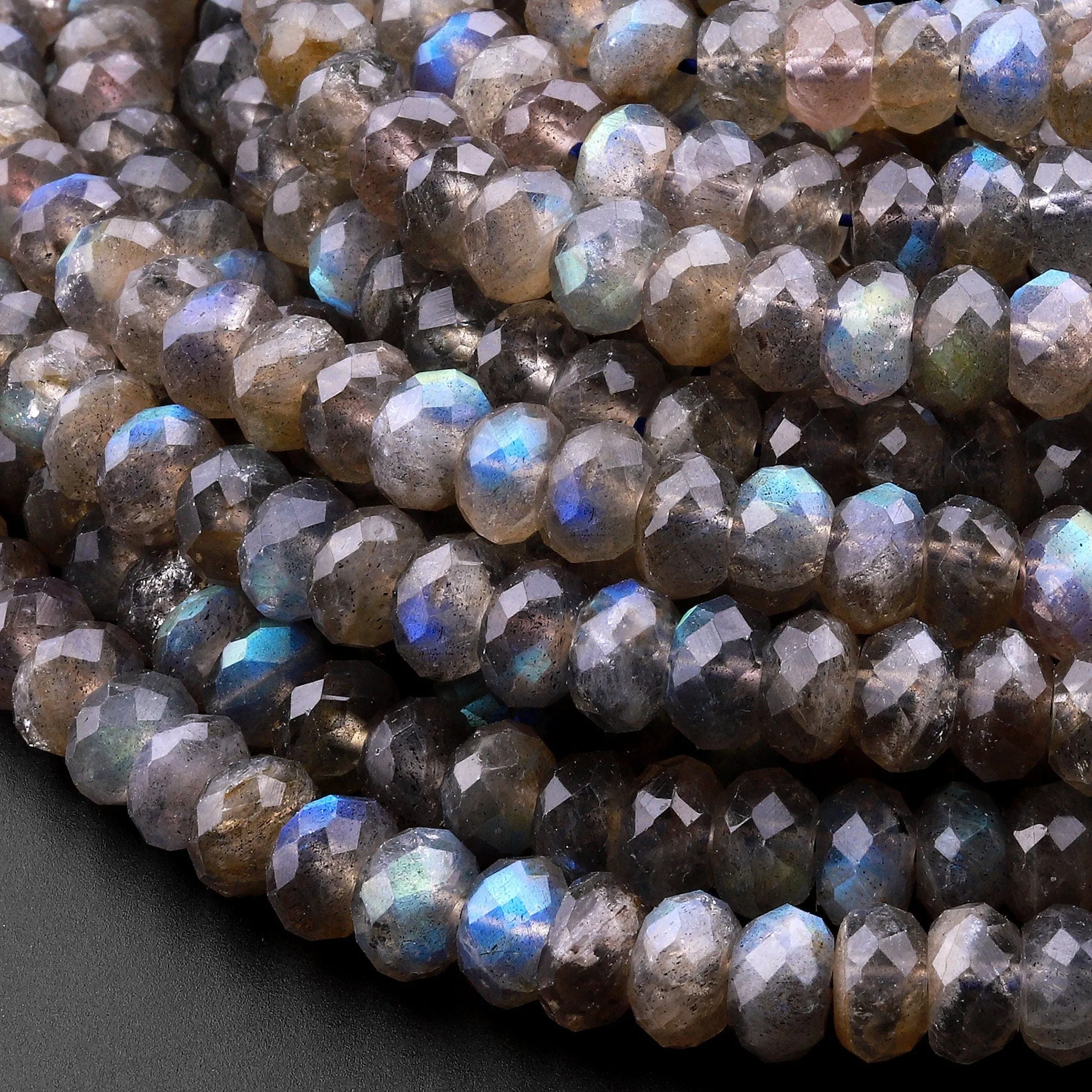 AA Faceted Labradorite Rondelle Beads 6mm 8mm 10mm Brilliant Golden Blue Flashes Fire 15.5" Strand