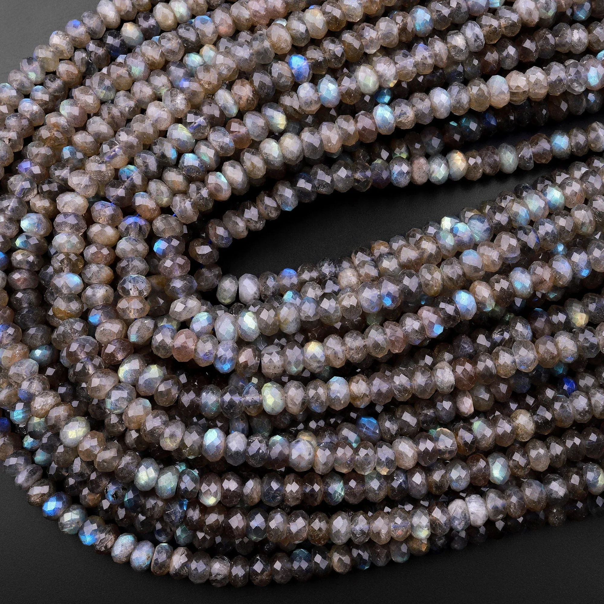 AA Faceted Labradorite Rondelle Beads 6mm 8mm 10mm Brilliant Golden Blue Flashes Fire 15.5" Strand