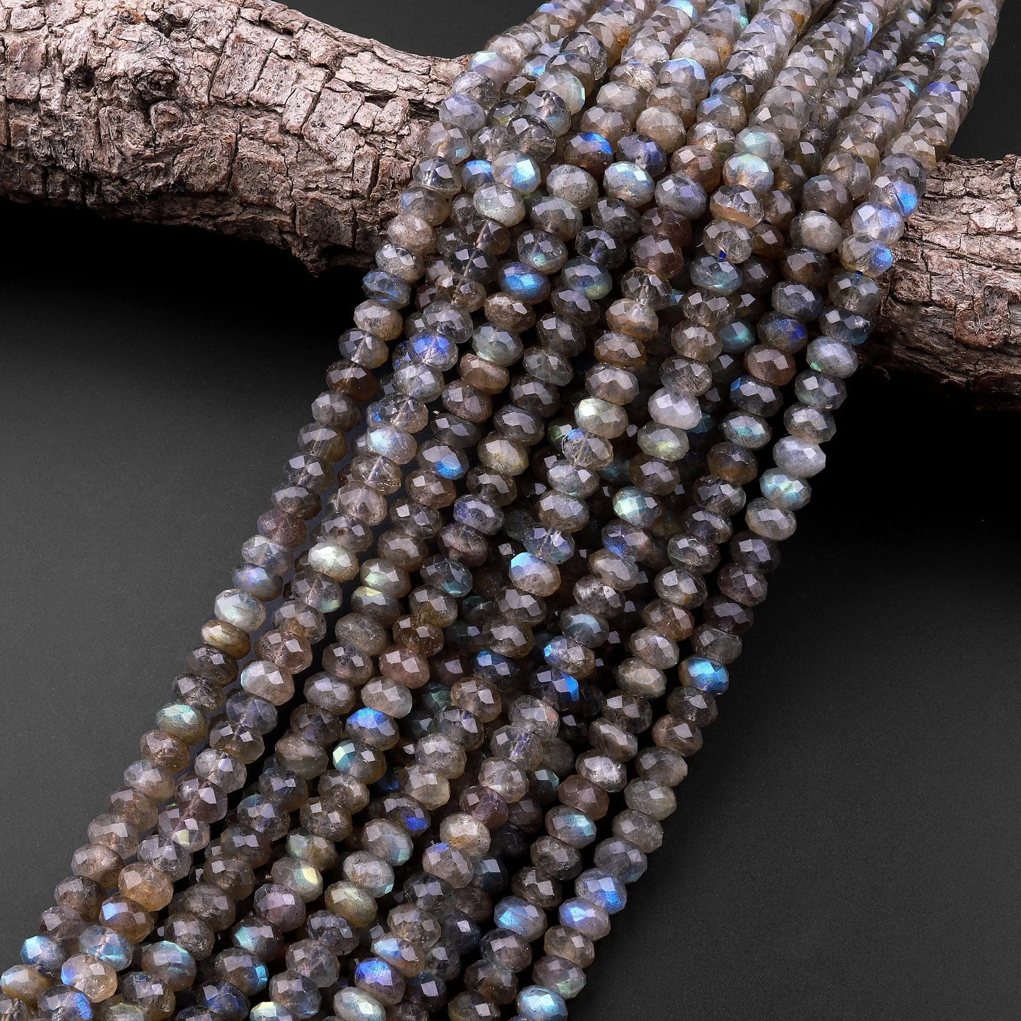 AA Faceted Labradorite Rondelle Beads 6mm 8mm 10mm Brilliant Golden Blue Flashes Fire 15.5" Strand