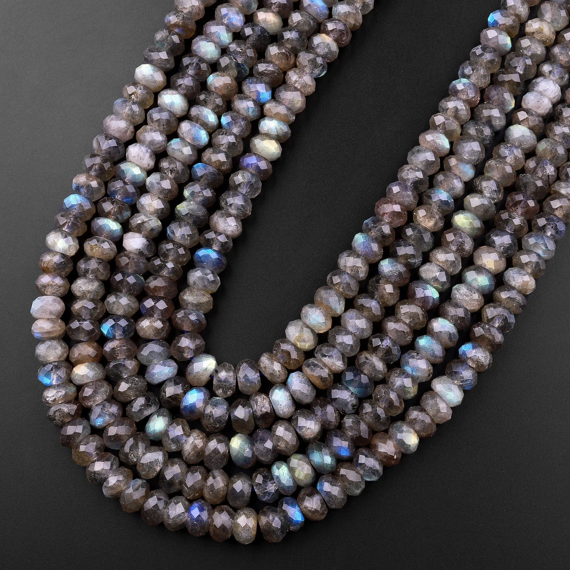 AA Faceted Labradorite Rondelle Beads 6mm 8mm 10mm Brilliant Golden Blue Flashes Fire 15.5" Strand