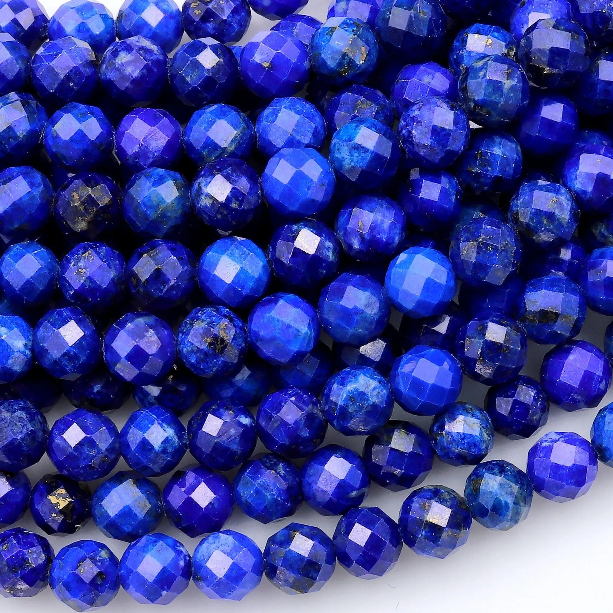 AAA Faceted Natural Blue Lapis Round Beads 3mm 5mm 6mm Diamond Cut Gemstone 15.5" Strand