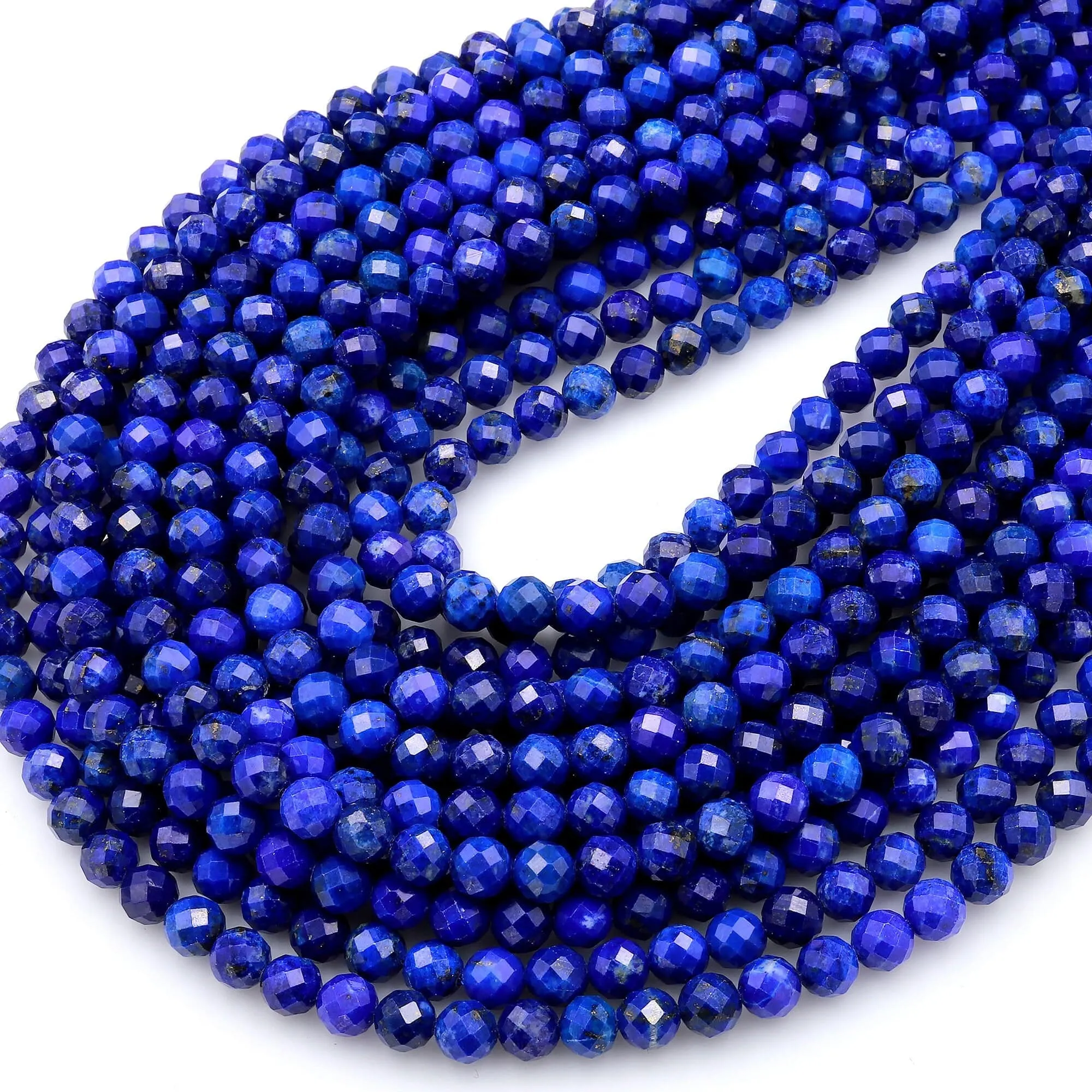 AAA Faceted Natural Blue Lapis Round Beads 3mm 5mm 6mm Diamond Cut Gemstone 15.5" Strand