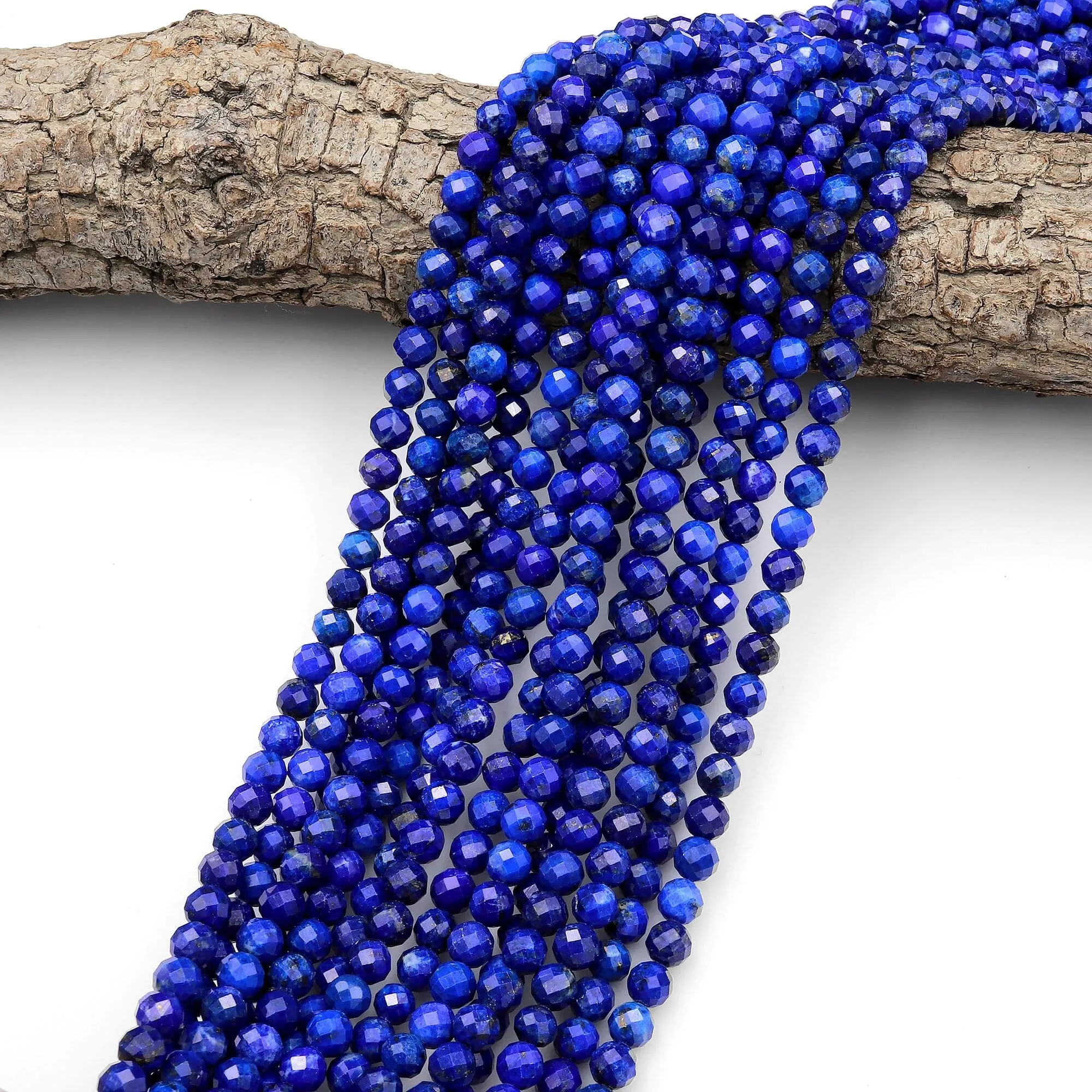 AAA Faceted Natural Blue Lapis Round Beads 3mm 5mm 6mm Diamond Cut Gemstone 15.5" Strand