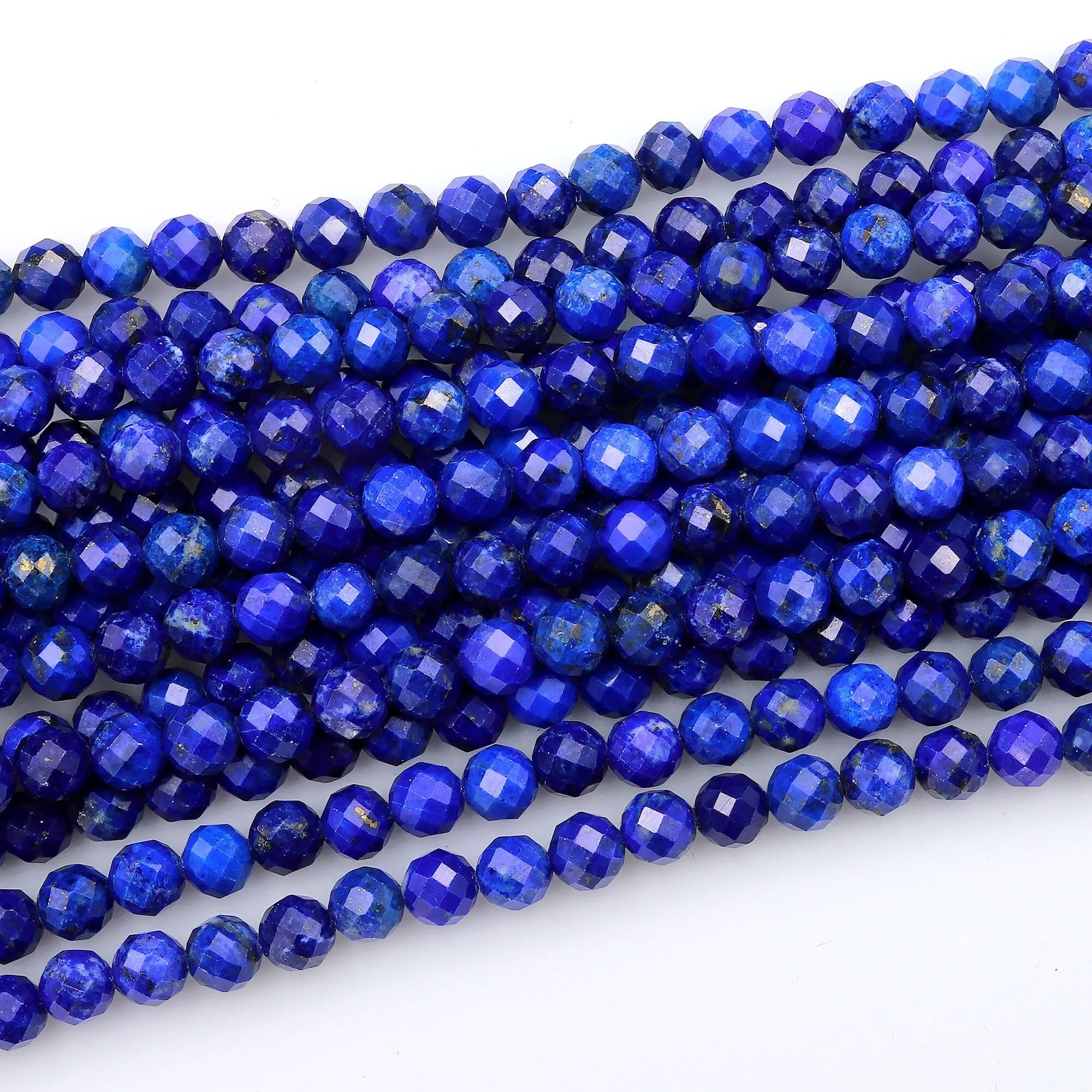 AAA Faceted Natural Blue Lapis Round Beads 3mm 5mm 6mm Diamond Cut Gemstone 15.5" Strand