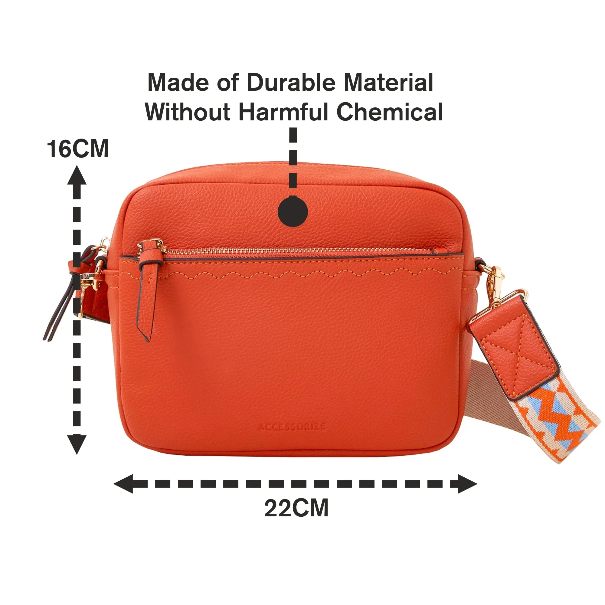 Accessorize London Women's Orange Camera Bag With Webbing Strap