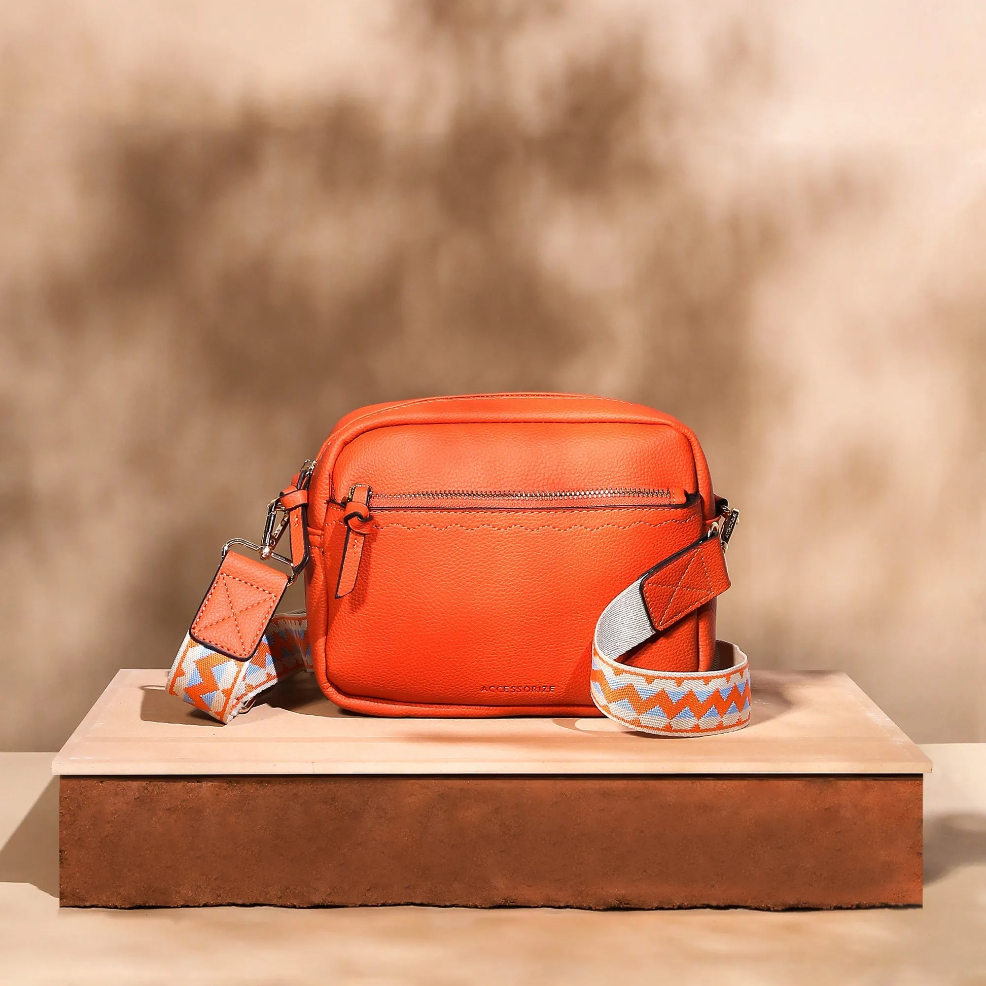 Accessorize London Women's Orange Camera Bag With Webbing Strap