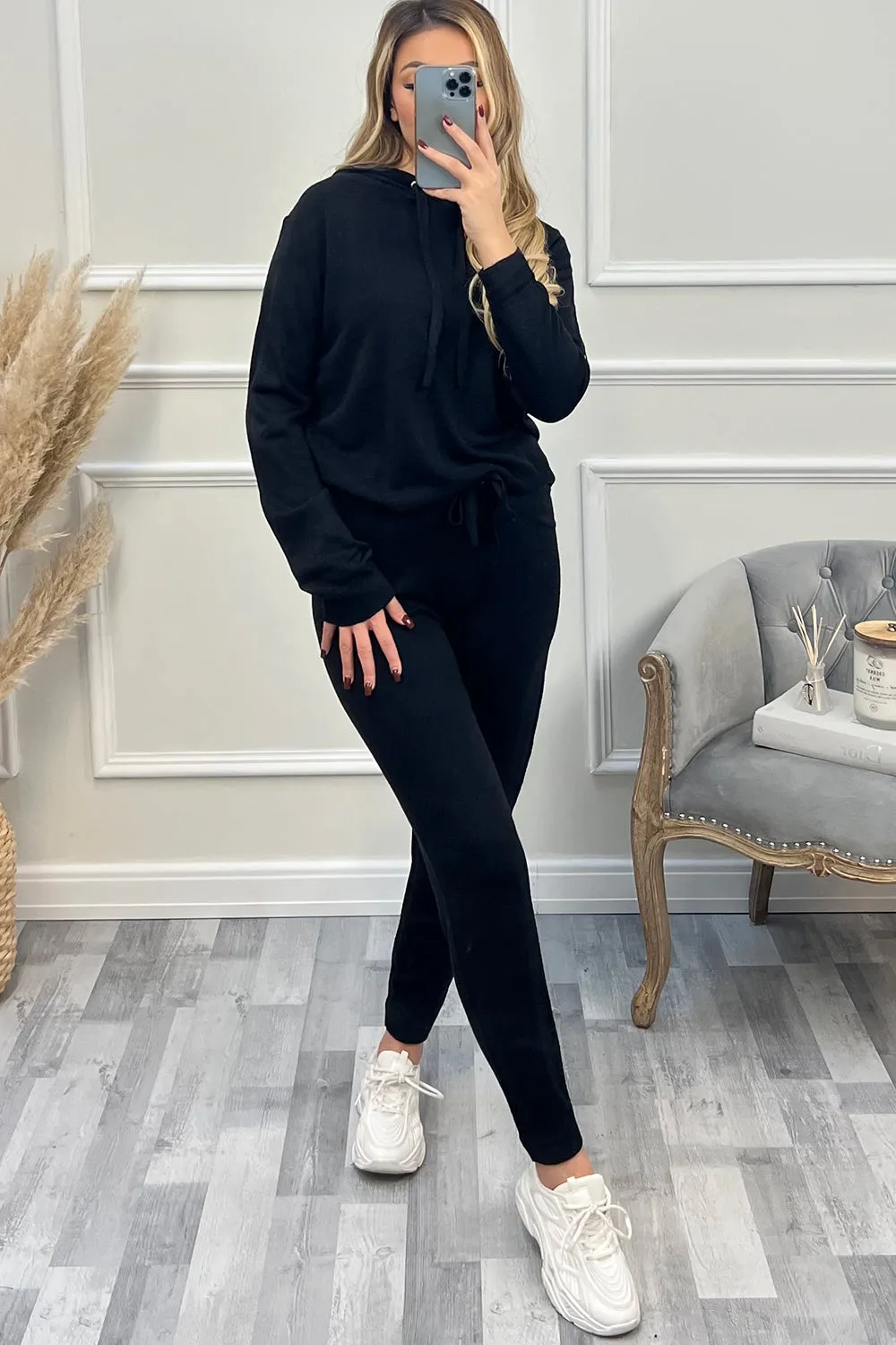 Addison Black Hoodie and Joggers Knitted Loungewear Set