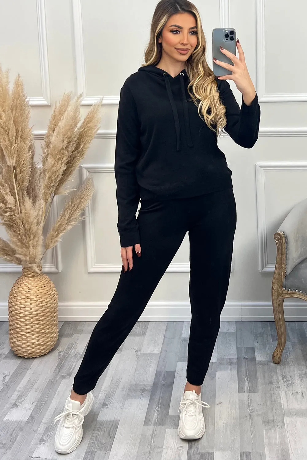 Addison Black Hoodie and Joggers Knitted Loungewear Set