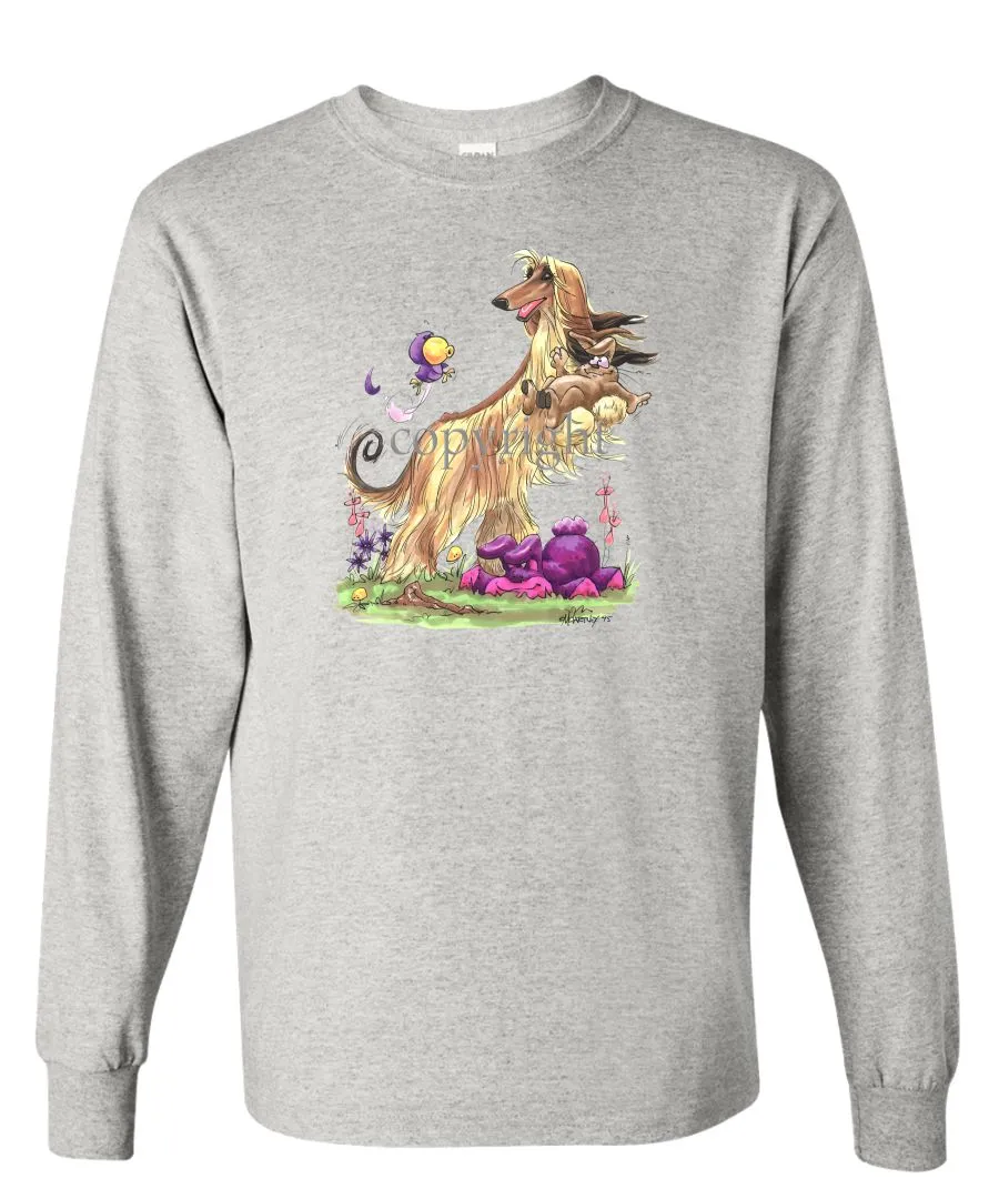 Afghan Hound - Standing With Rabbit - Caricature - Long Sleeve T-Shirt