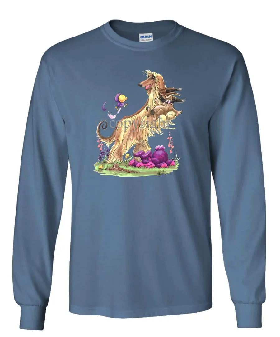 Afghan Hound - Standing With Rabbit - Caricature - Long Sleeve T-Shirt