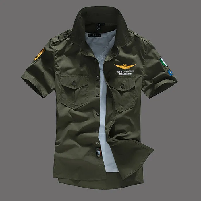 Air Force One Cotton Embroidery Slim Men's Shirt