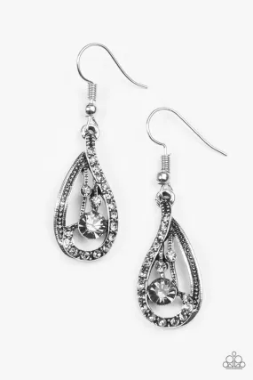 All For Show Silver Rhinestone Earrings - Paparazzi Accessories