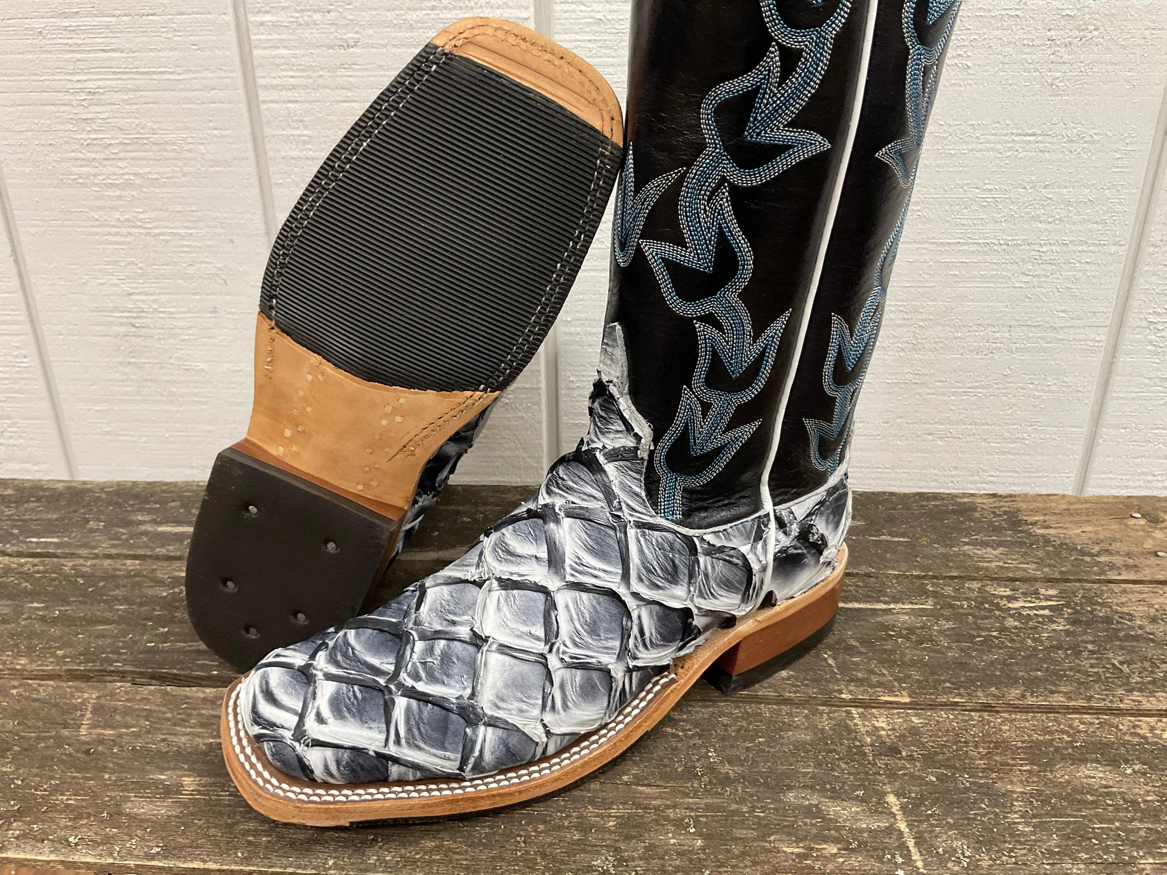 Anderson Bean Women's Ivory Eclipse Big Bass (Arapaima) & Carbon Blue Milan Cowgirl Boots 336977