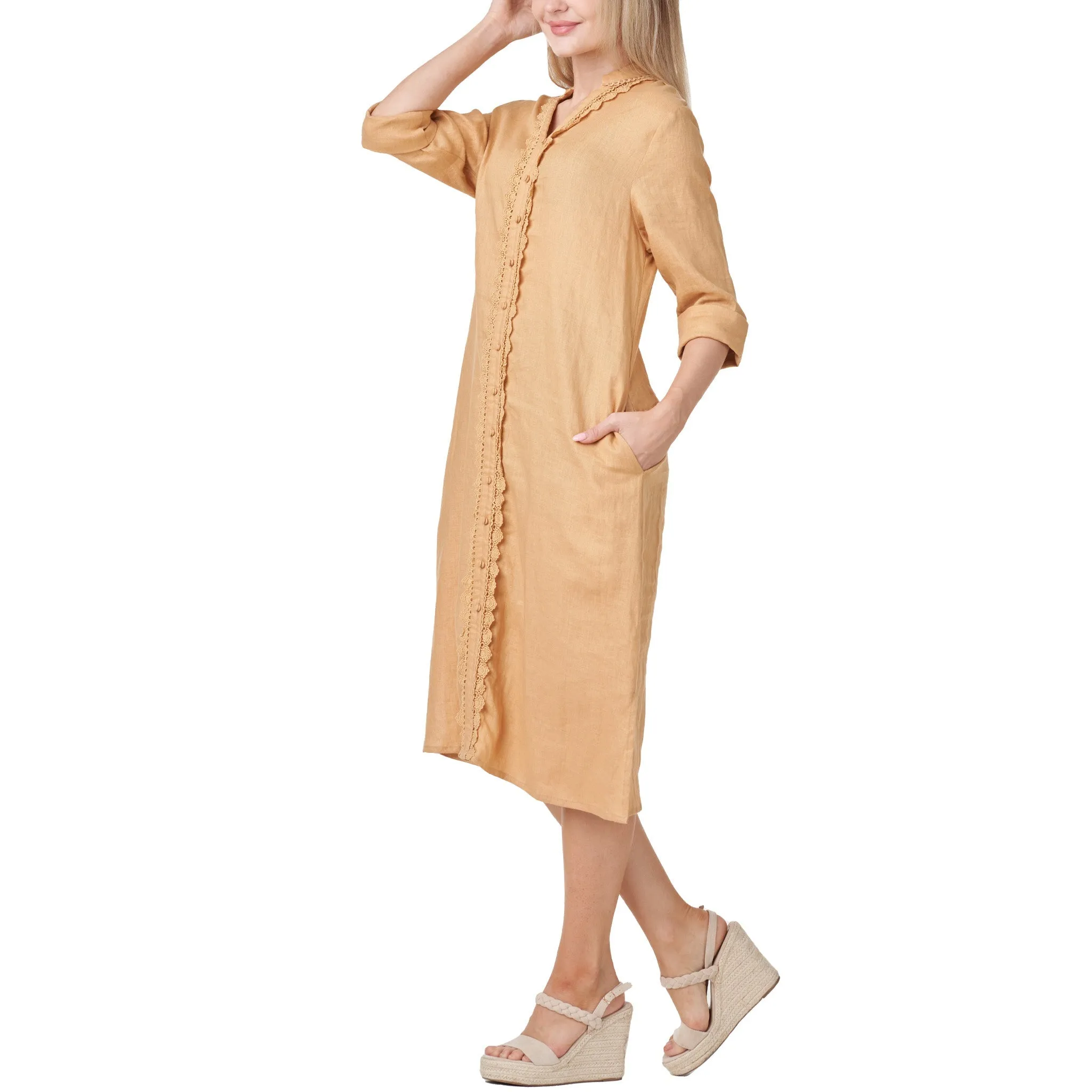 Anne Kelly Lace Panel Linen Dress