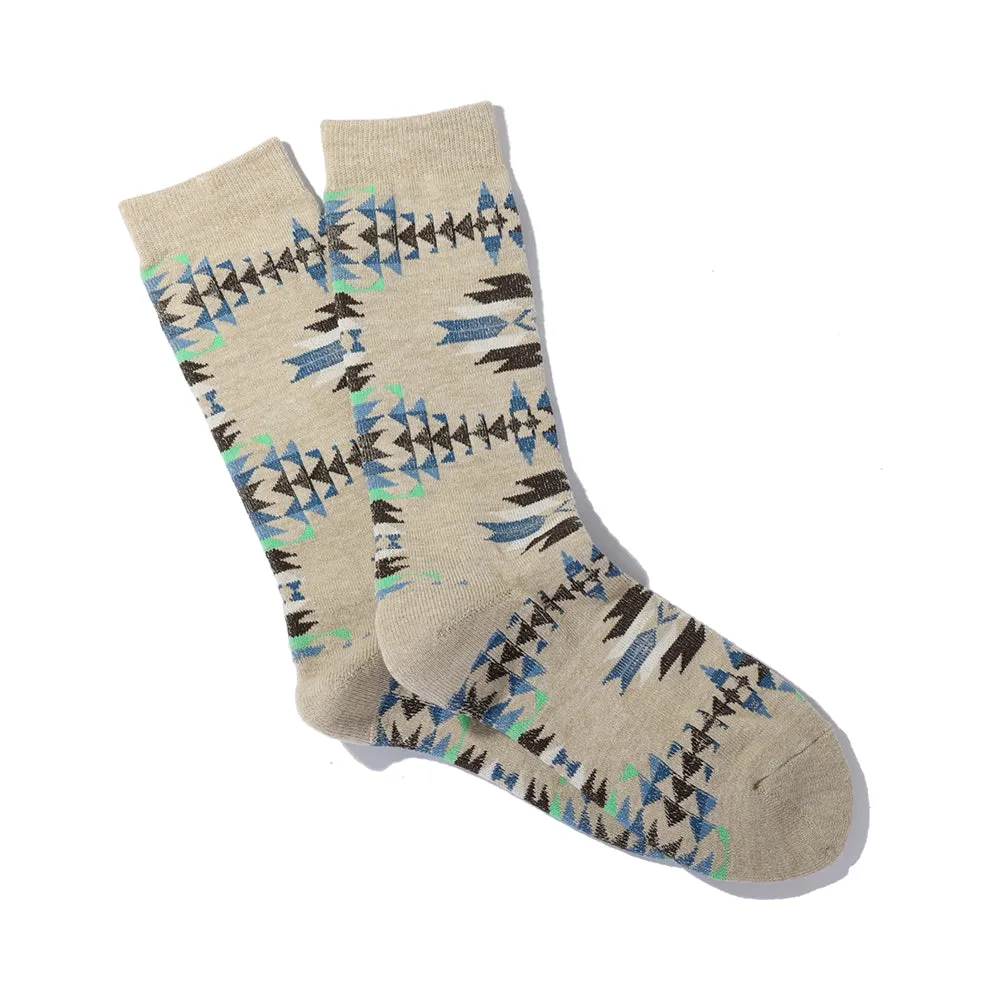 Anonymous Ism Beige Native Pattern Cotton Blend Crew Socks