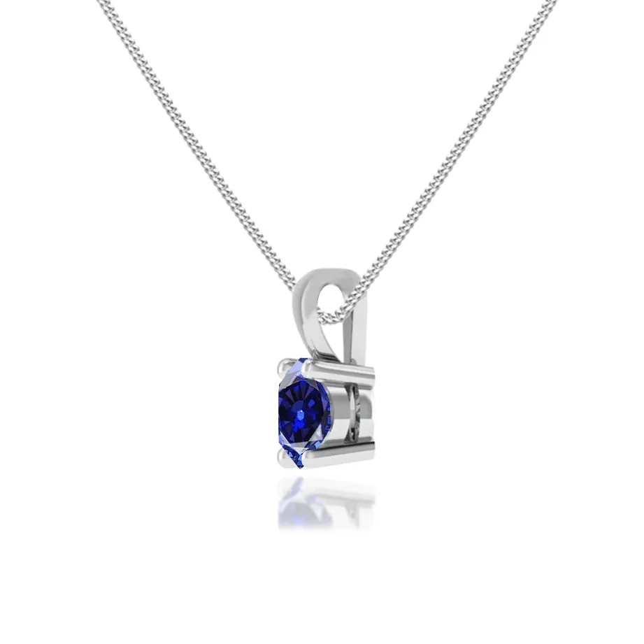 AURORA - Round Blue Sapphire 18k White Gold Solitaire Pendant