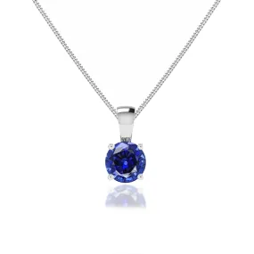 AURORA - Round Blue Sapphire 18k White Gold Solitaire Pendant