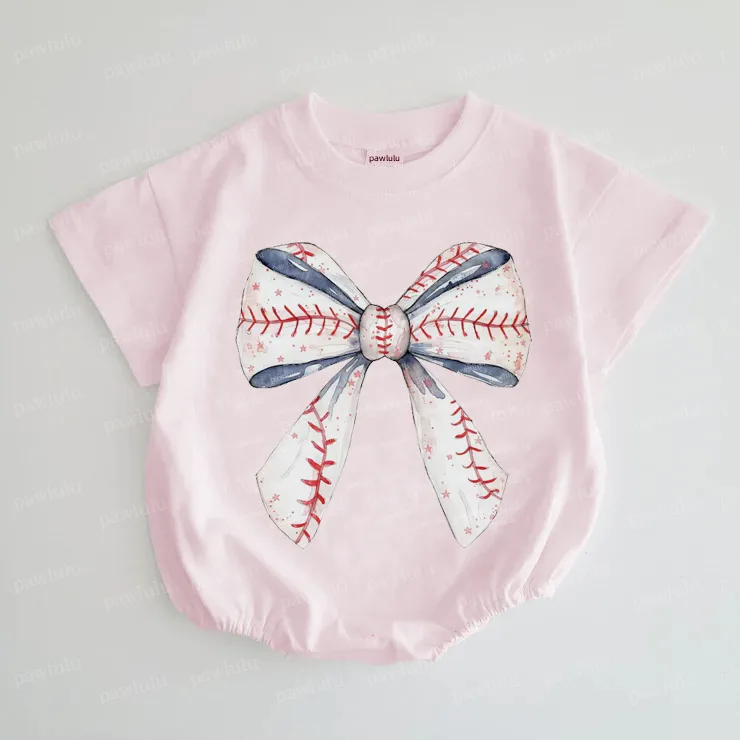 Baby Big Bow Baseball Romper