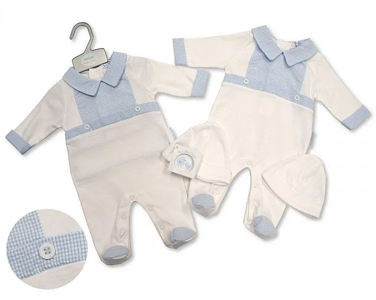 Baby Boys Gingham All in One with Hat - 2219