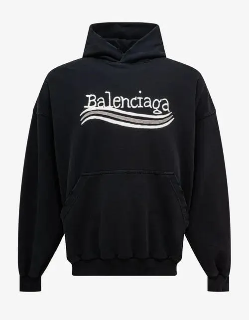 Balenciaga Black Hand Drawn Political Logo Large Hoodie