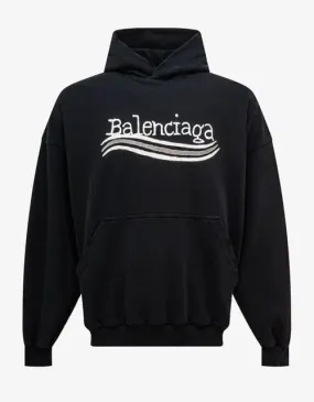 Balenciaga Black Hand Drawn Political Logo Large Hoodie