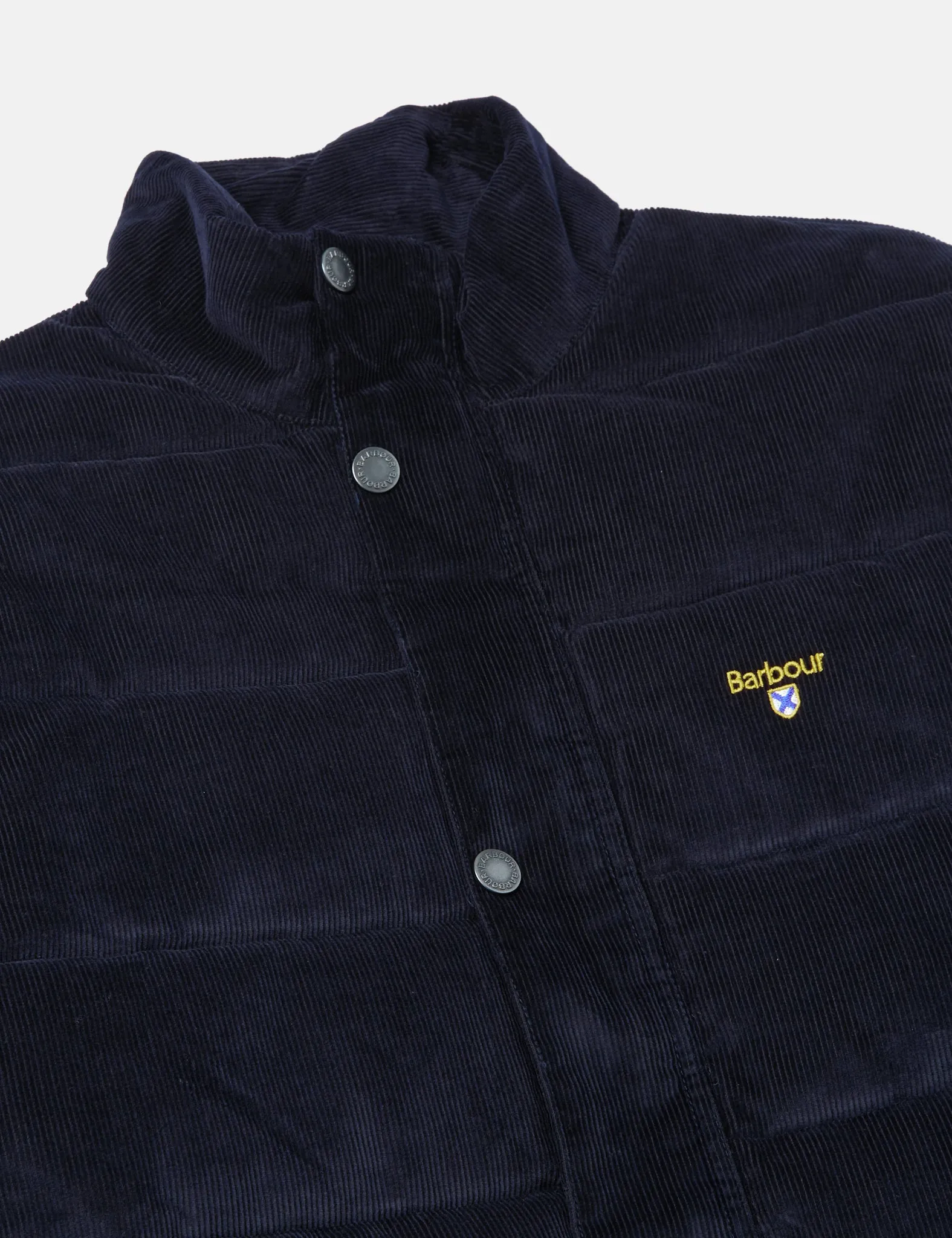 Barbour Crested Baffle Quilt Coat (Cord) - Navy Blue/Ivy Tartan