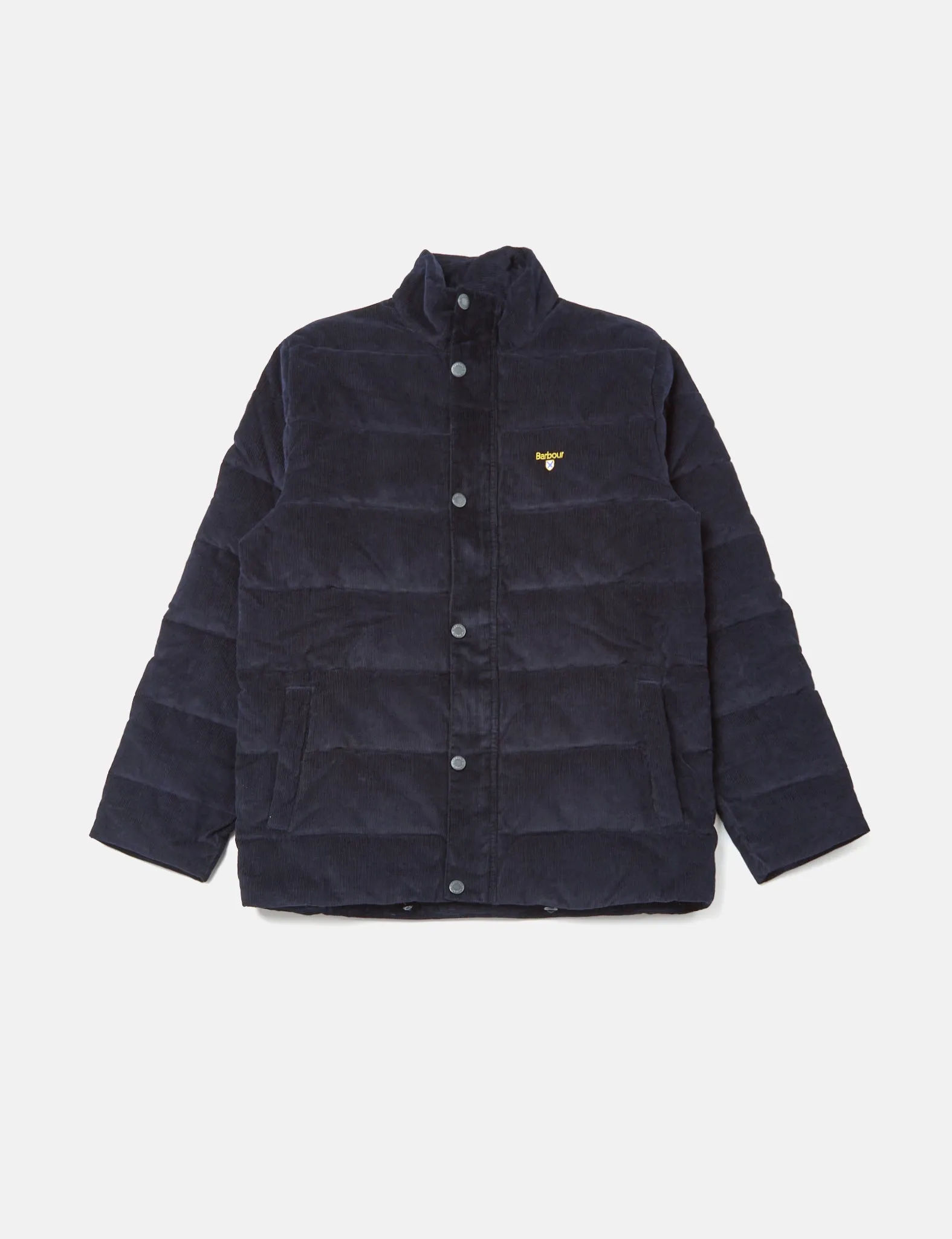 Barbour Crested Baffle Quilt Coat (Cord) - Navy Blue/Ivy Tartan