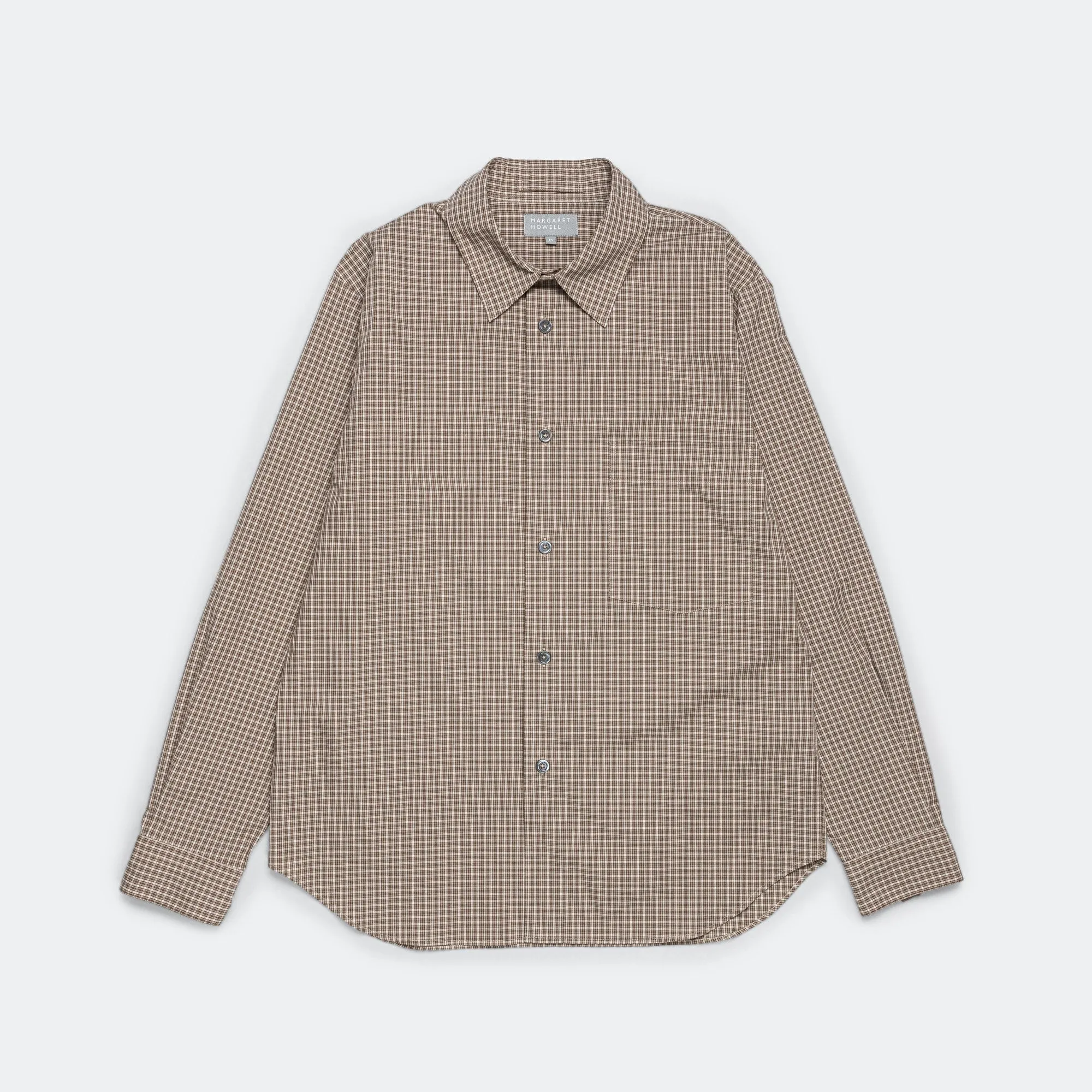 Basic Shirt - Small Check Cotton Poplin Stone/Khaki