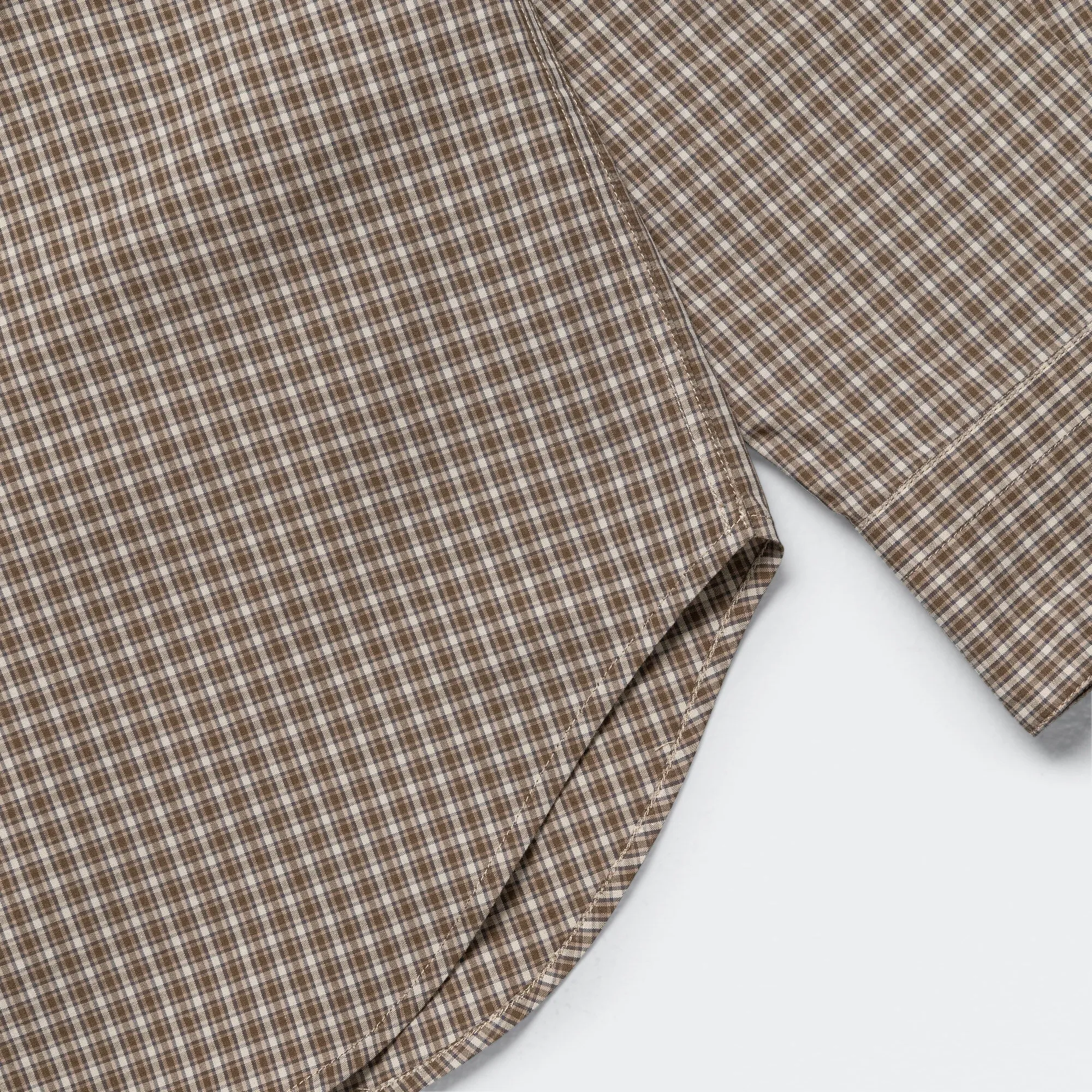 Basic Shirt - Small Check Cotton Poplin Stone/Khaki