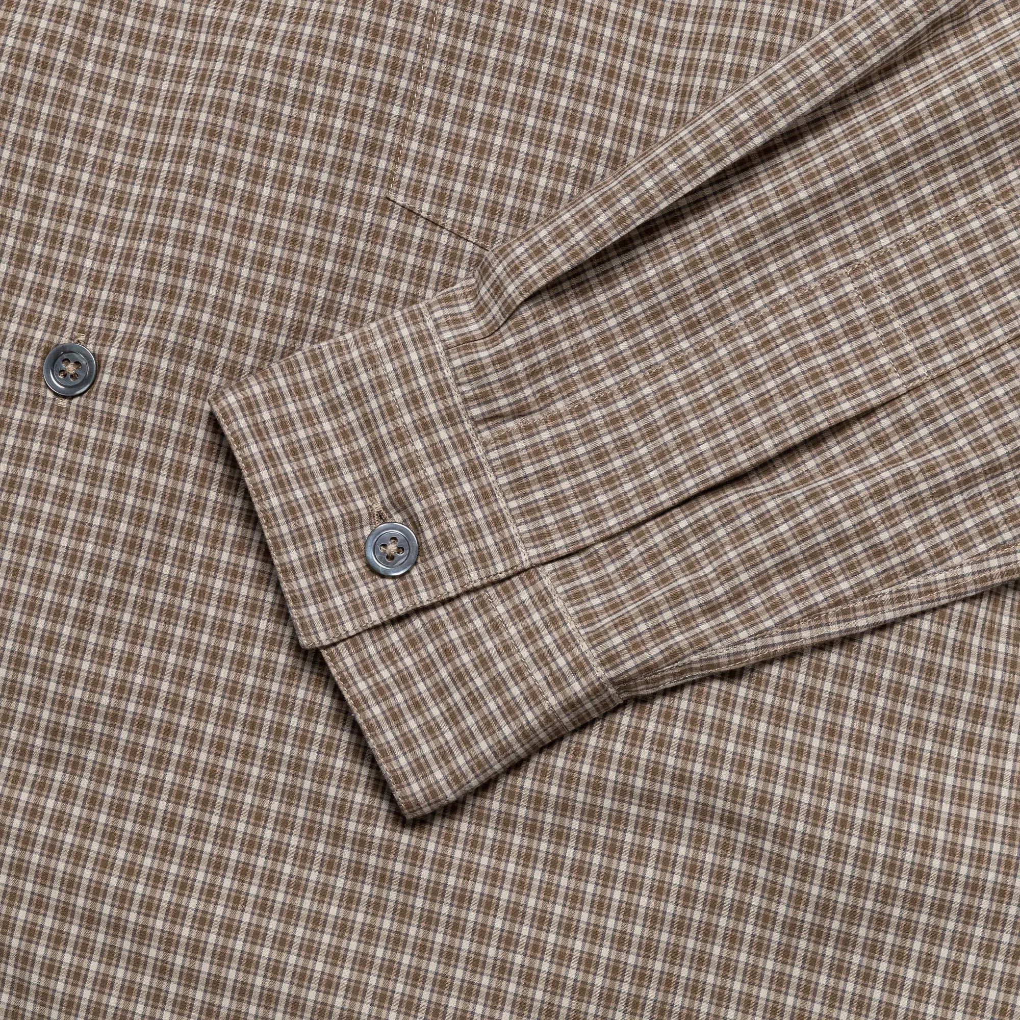 Basic Shirt - Small Check Cotton Poplin Stone/Khaki