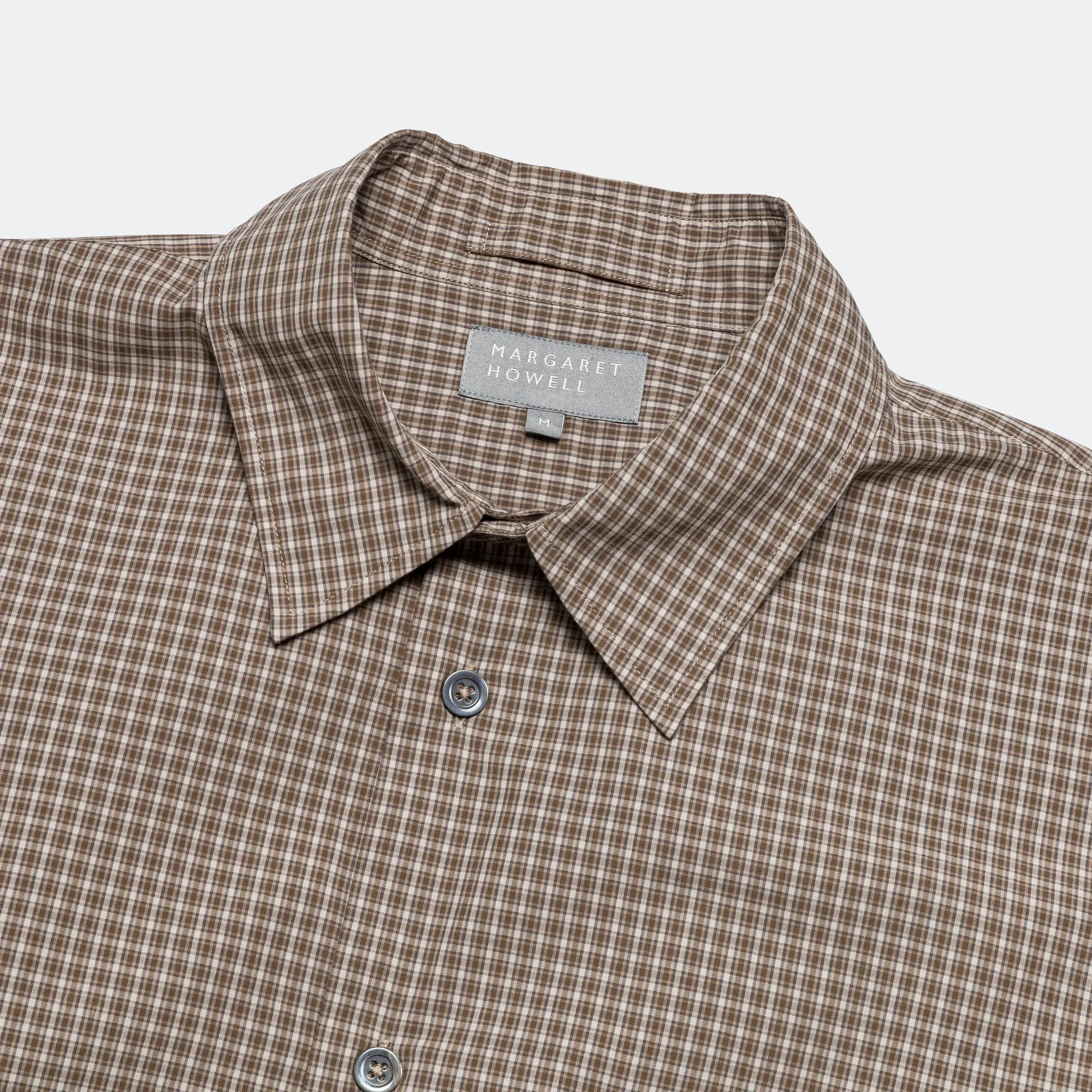 Basic Shirt - Small Check Cotton Poplin Stone/Khaki