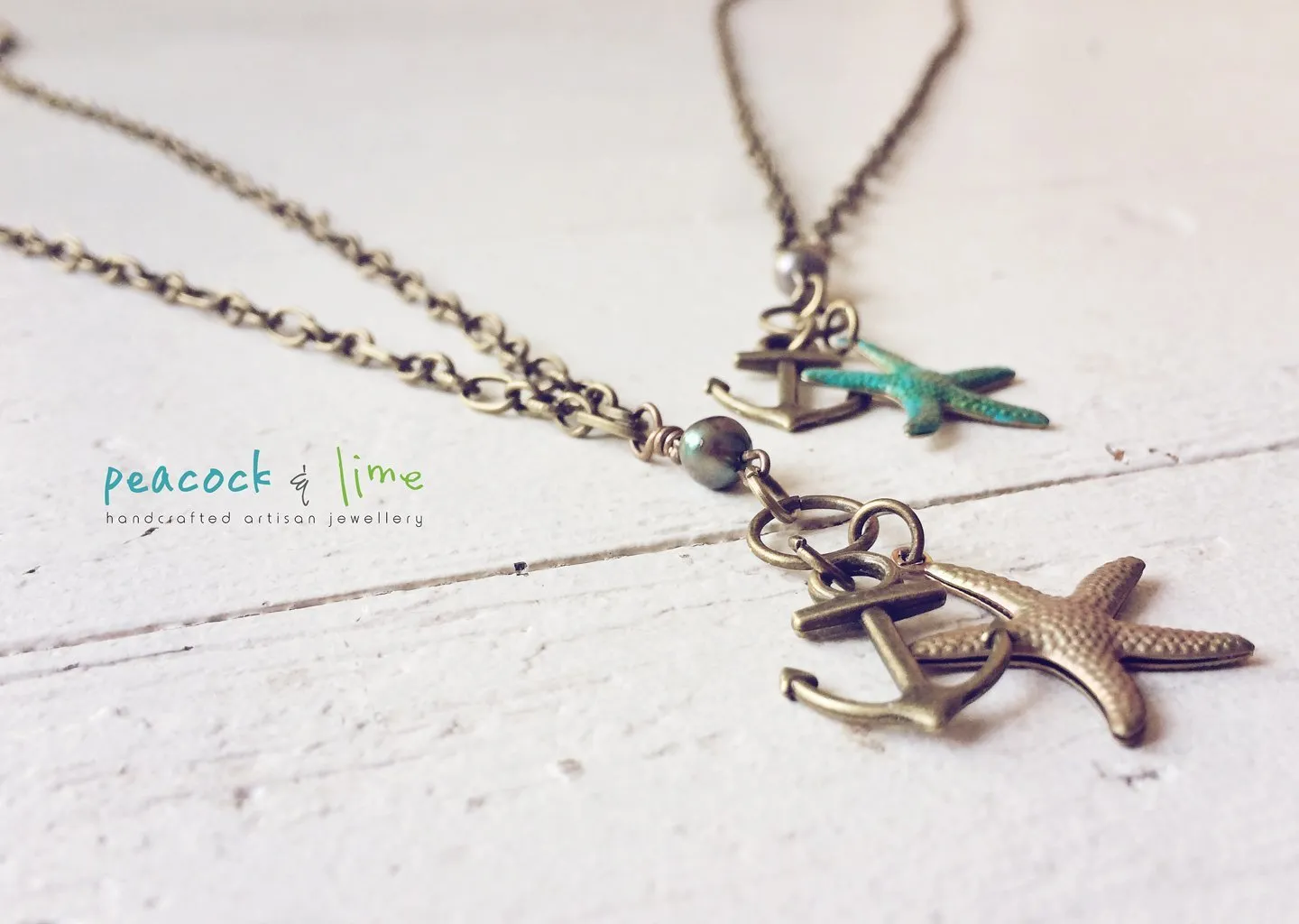 beachcomber // tiny anchor, pearl and starfish necklace