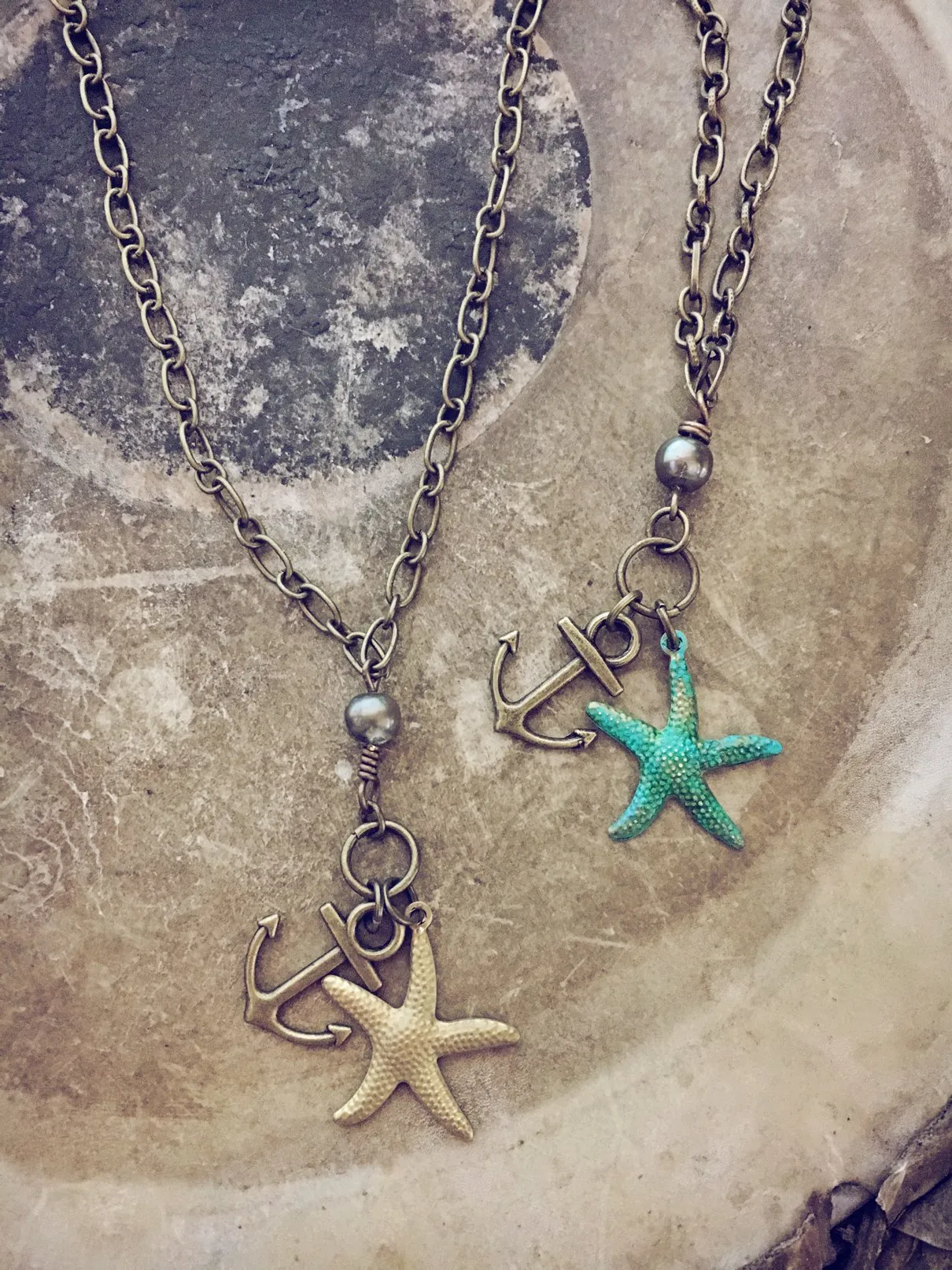 beachcomber // tiny anchor, pearl and starfish necklace