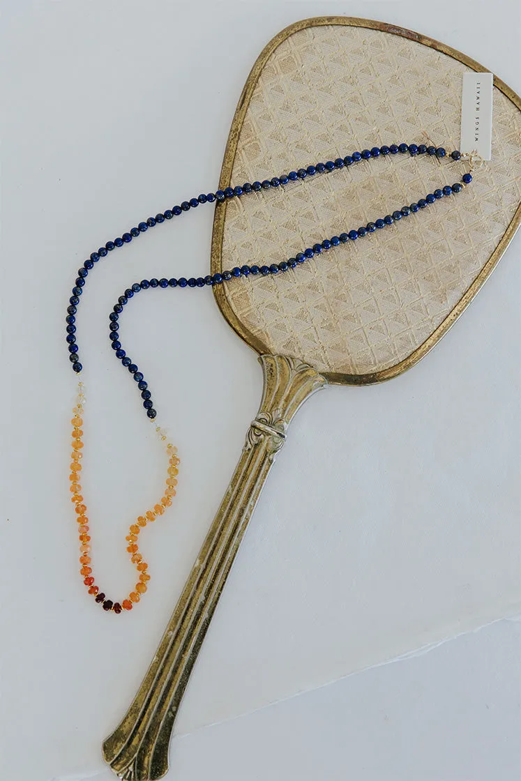 Beaded Lapis and Fire Opal Necklace