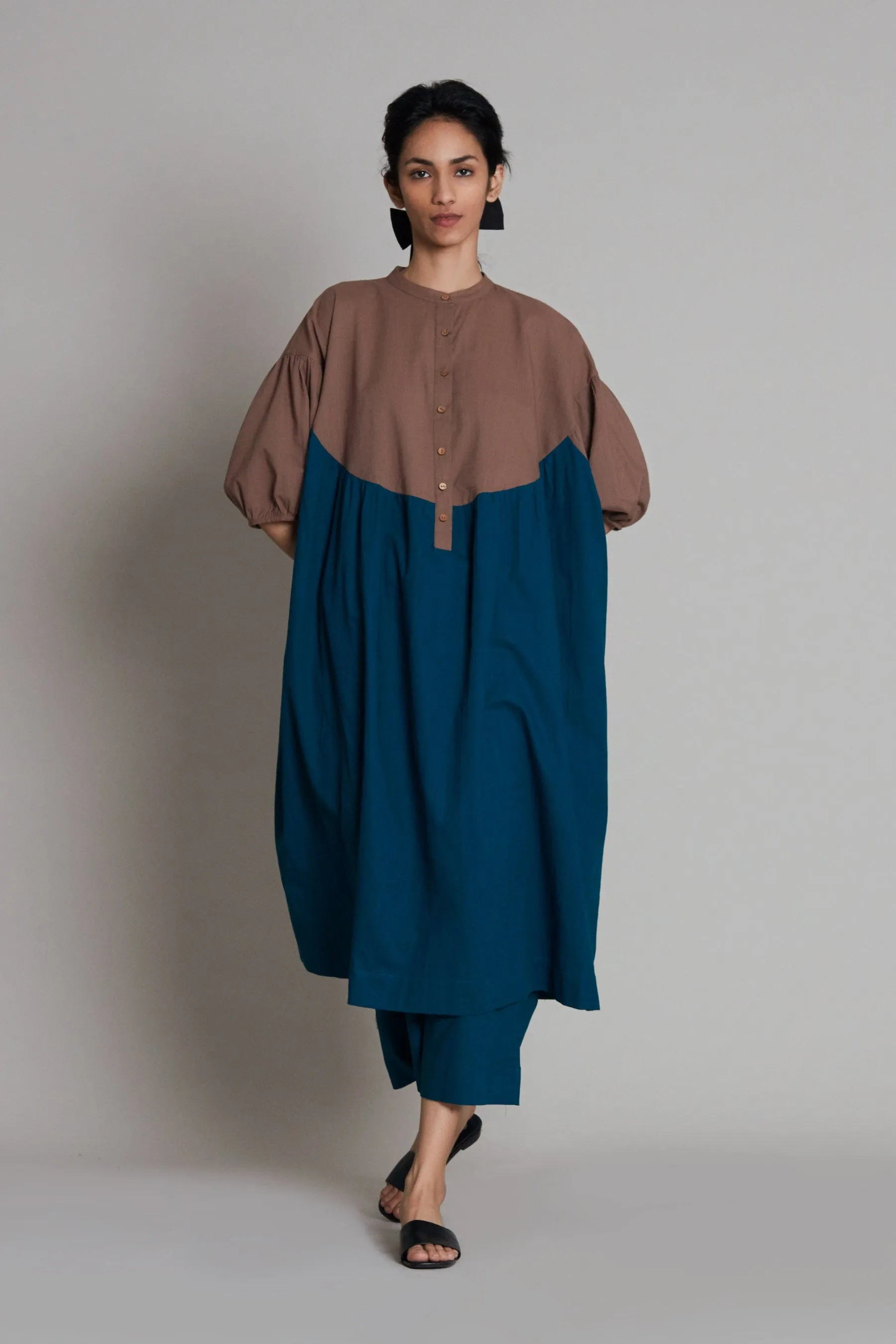 Beige & Teal Blue CB Acra Tunic Set