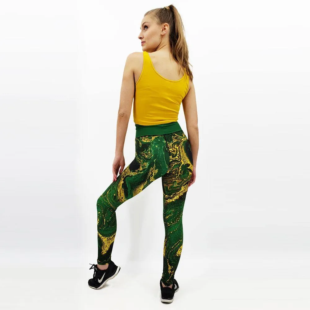 Beverly Irish Green Golden Marble Leggings