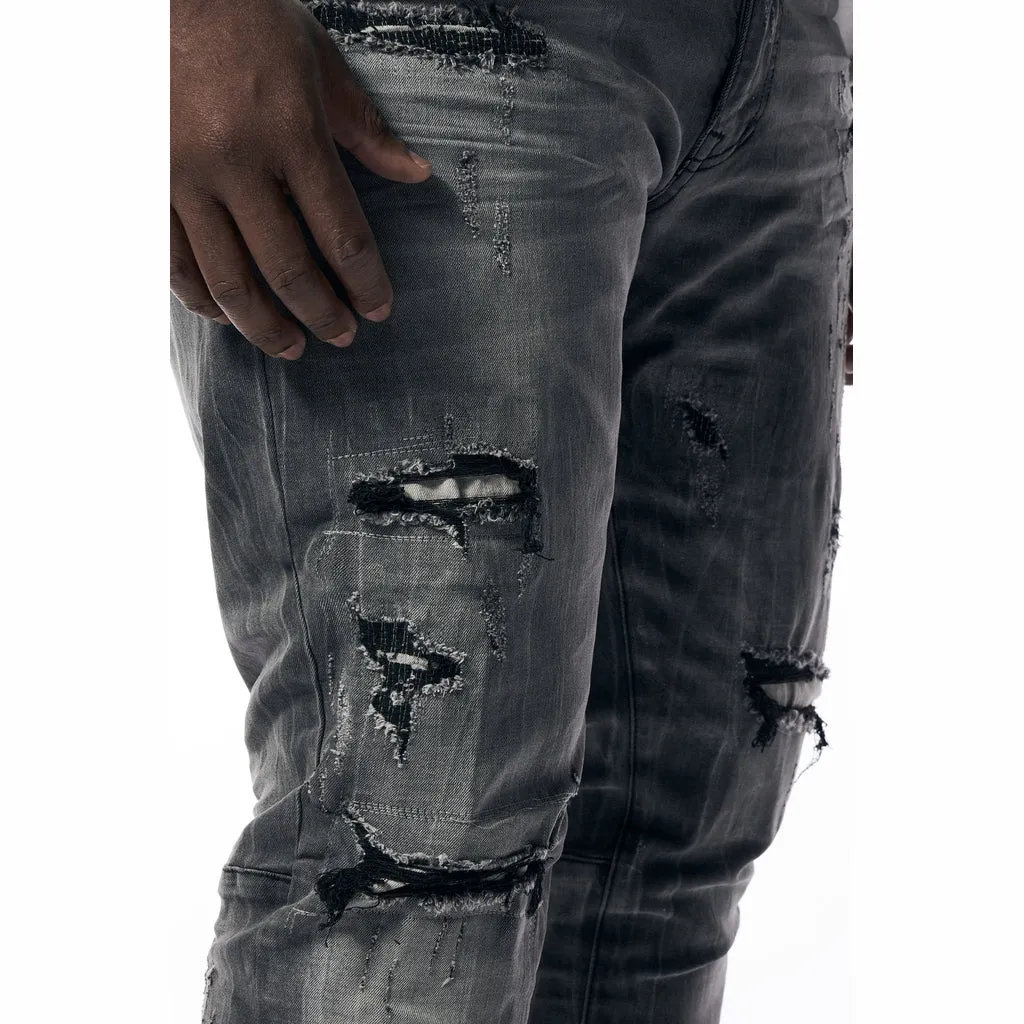 Big and Tall - Distressed Rip & Repair Jean - Pluto Grey