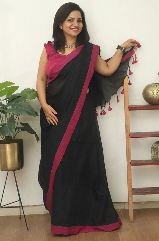 Black Bengal Plain Cotton Saree