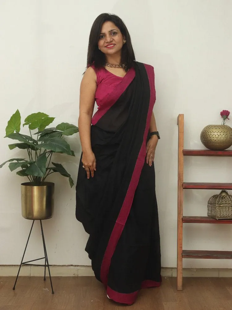 Black Bengal Plain Cotton Saree